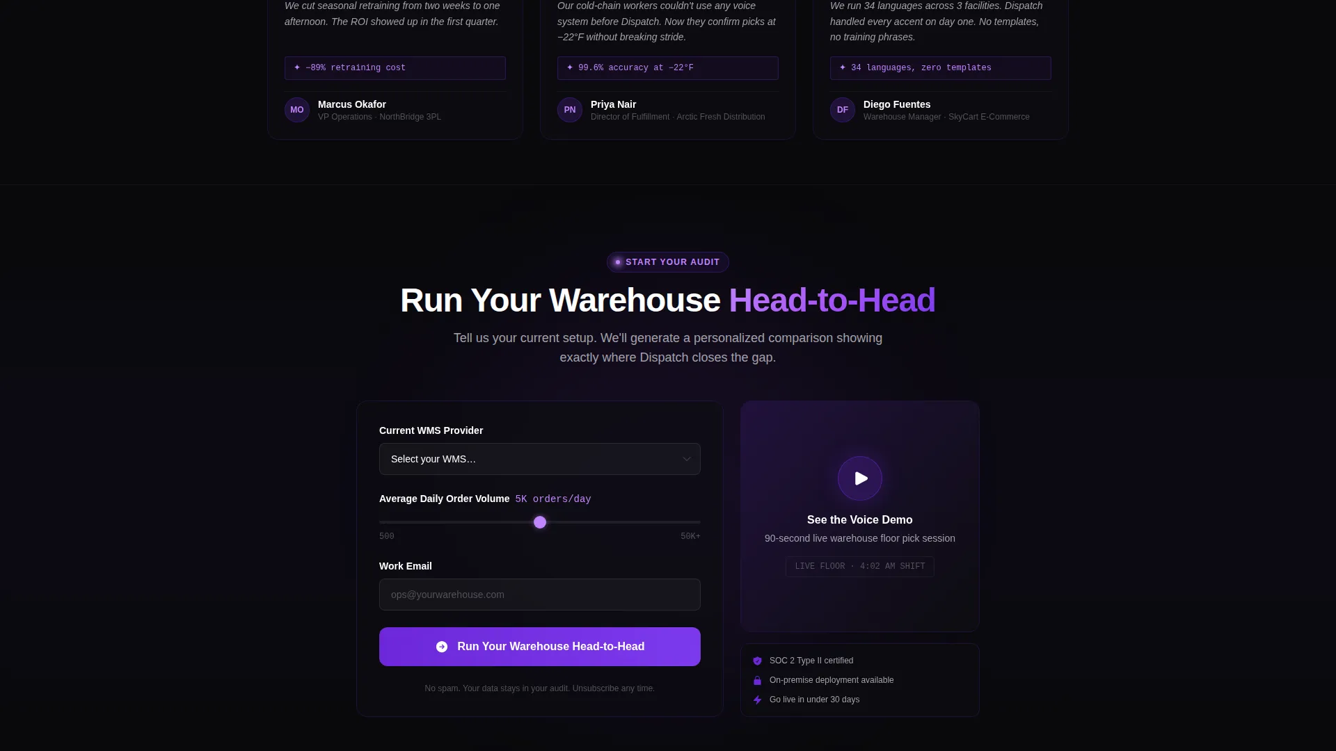 Voice-Activated WMS Comparison Landing Page Template