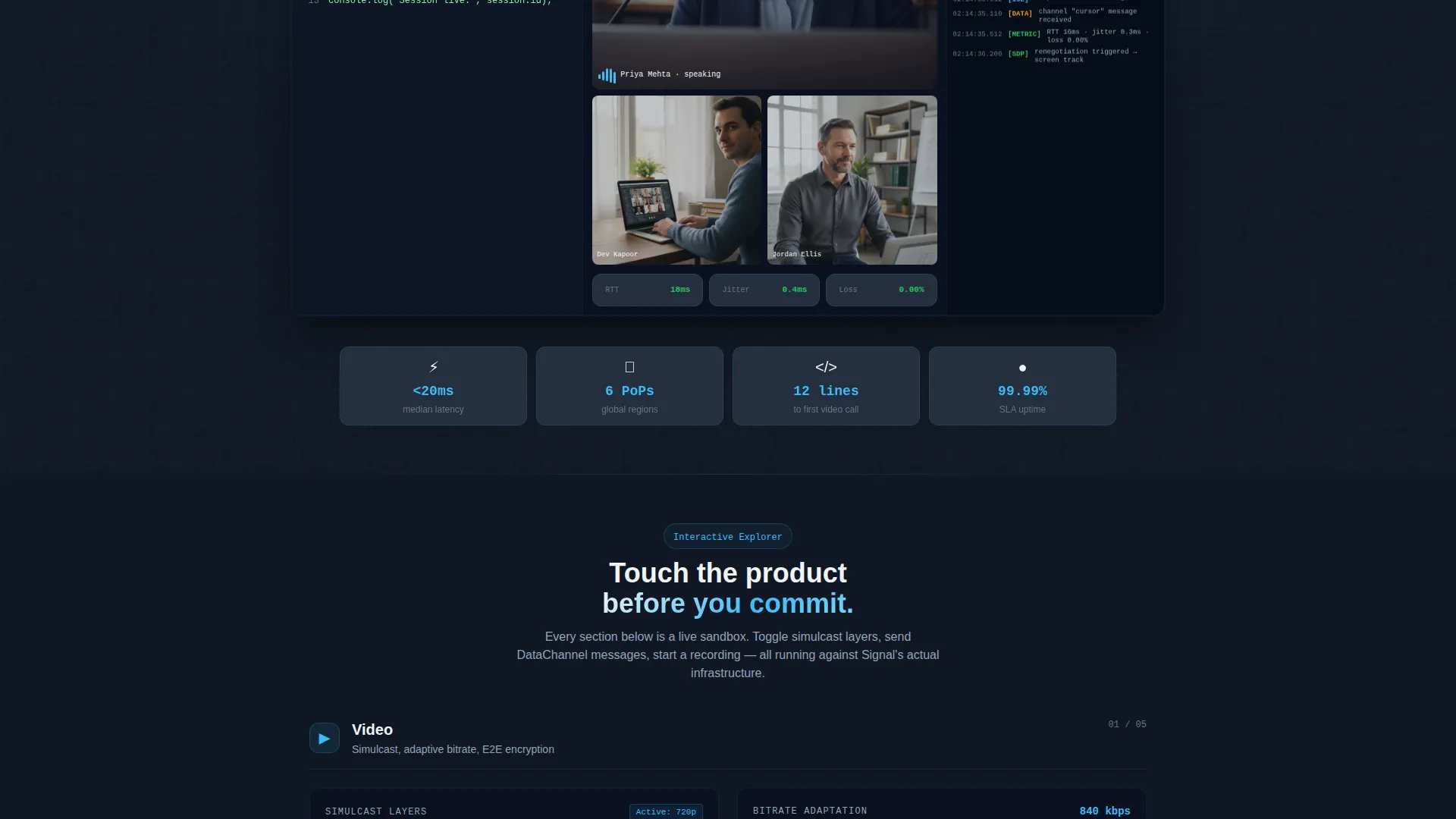 WebRTC Platform Landing Page Template for Developers