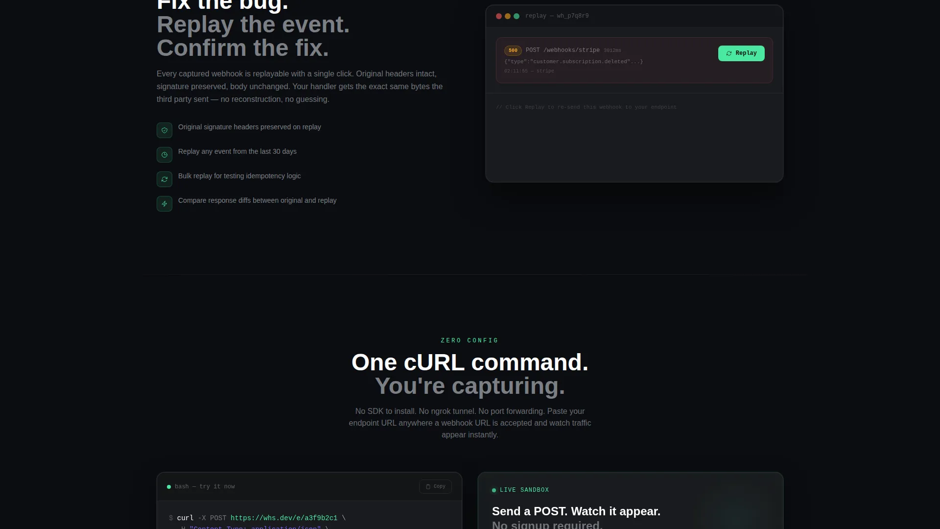 Developer Landing Page Template for Webhook Tools
