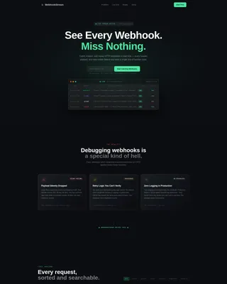 Developer Landing Page Template for Webhook Tools