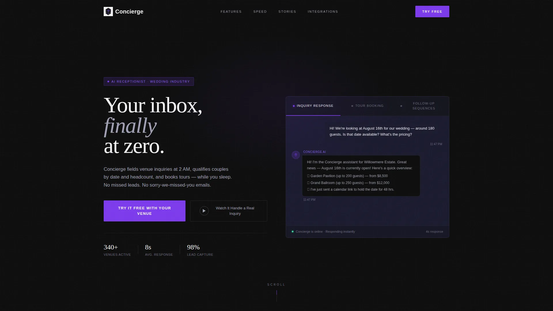 Wedding AI Customer Service Landing Page Template