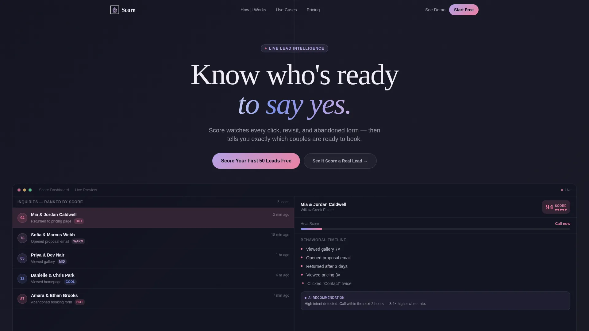Wedding AI Lead Scoring Landing Page Template