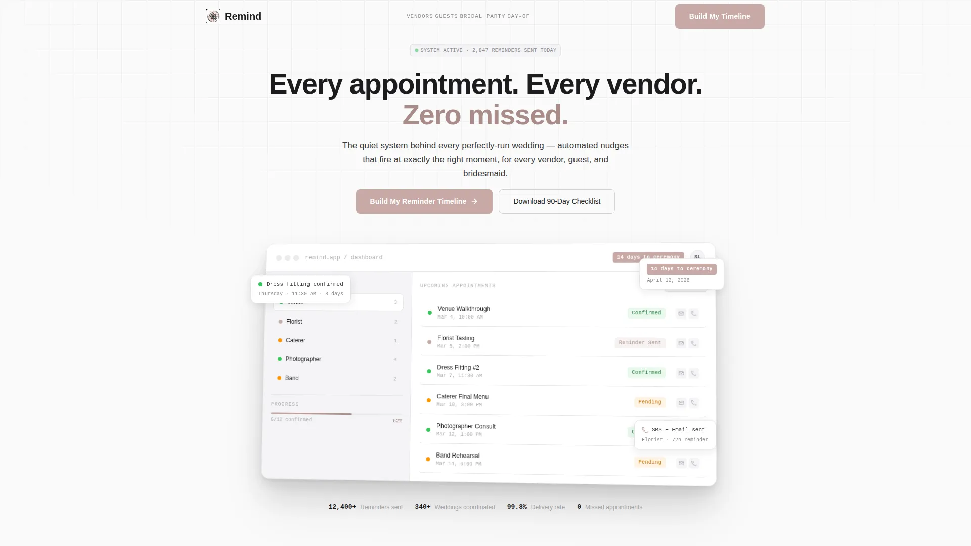 Wedding Appointment Reminder Landing Page Template
