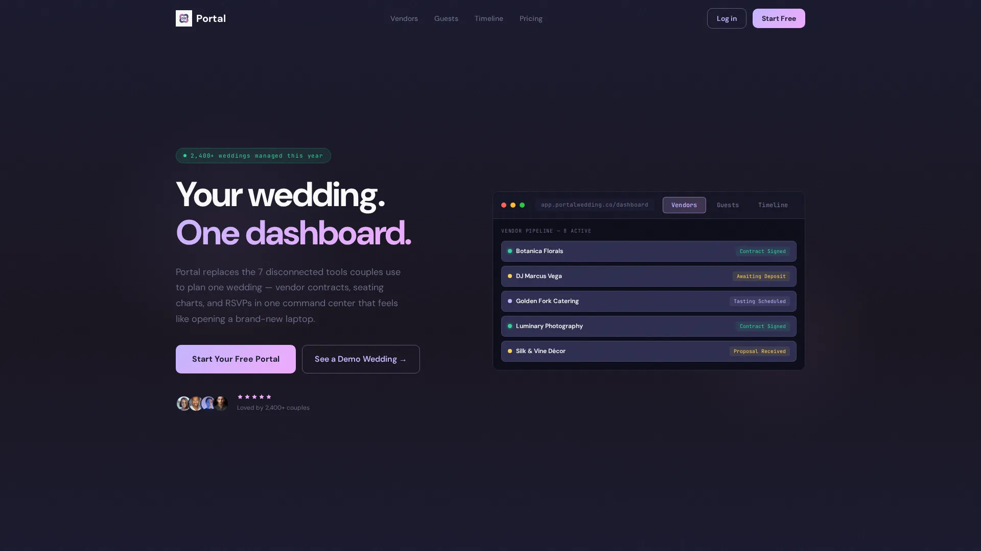 Bento Grid Wedding Customer Portal Landing Page