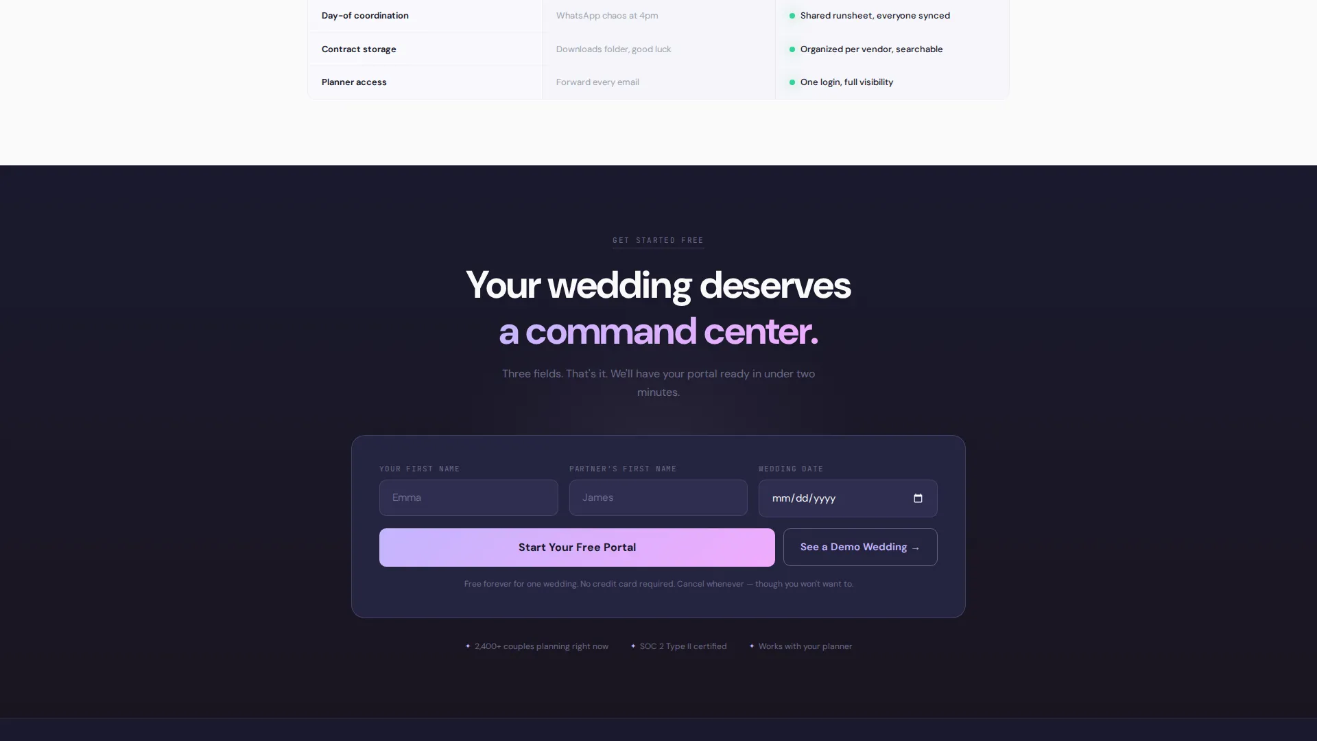 Bento Grid Wedding Customer Portal Landing Page