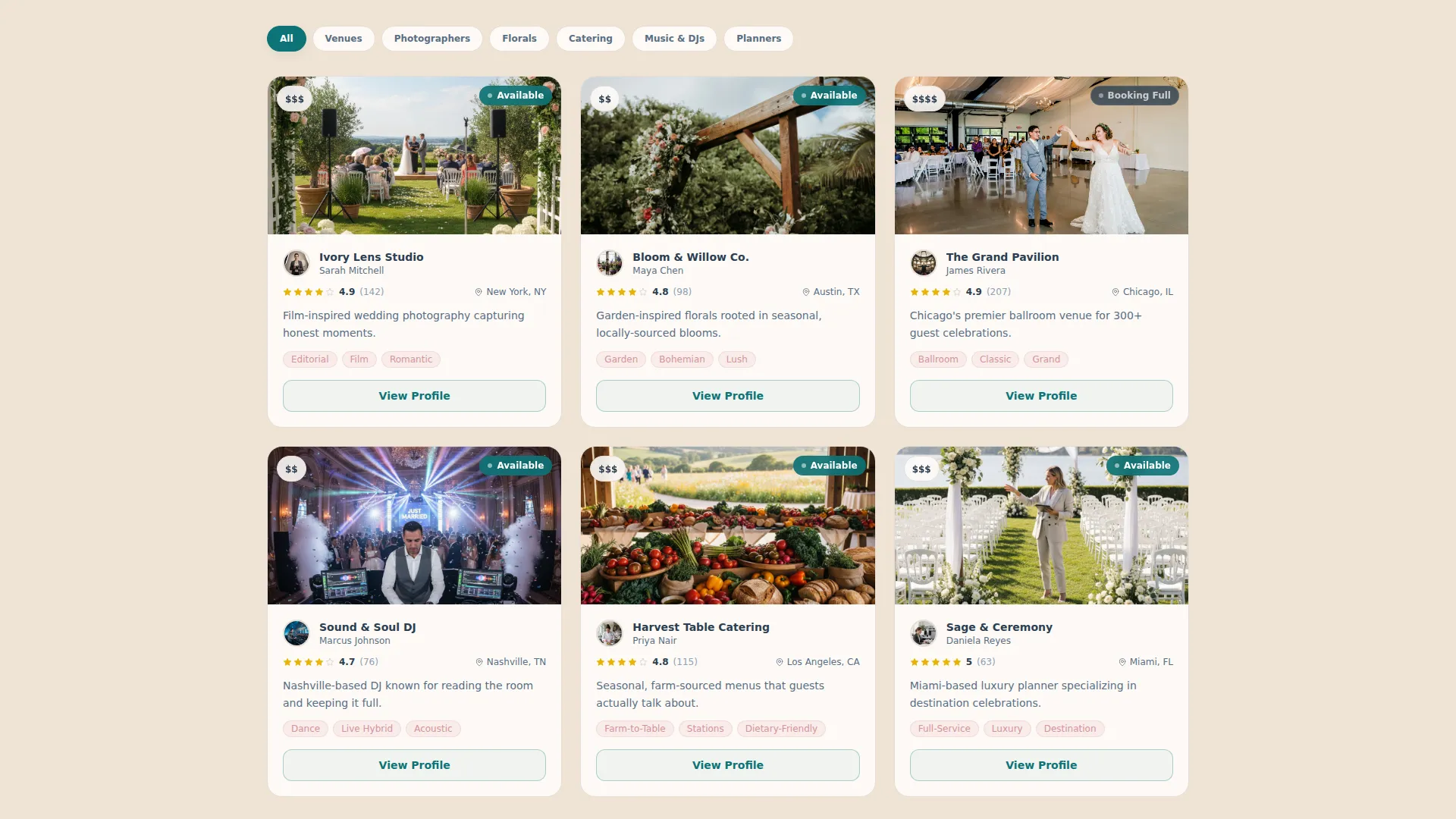 Wedding Vendor Directory Landing Page Template