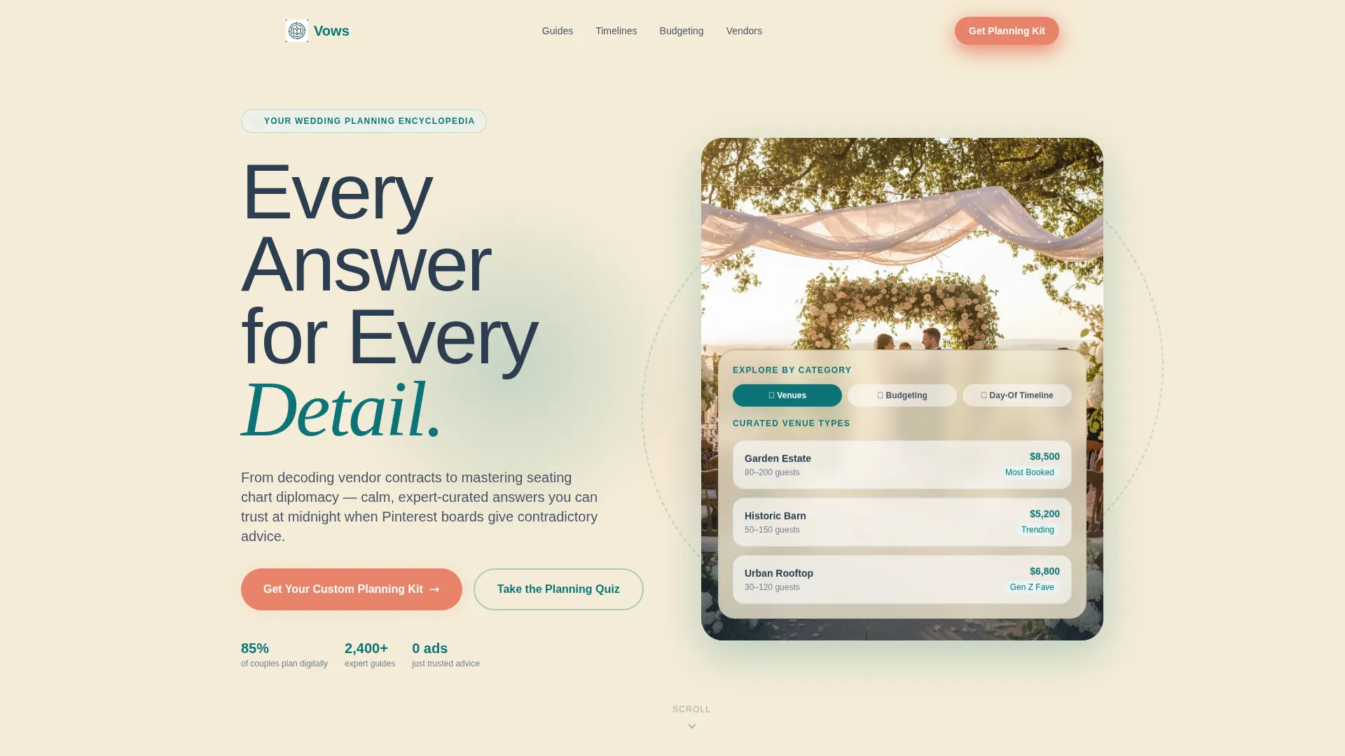 Elegant Wedding Knowledge Base Landing Page Template