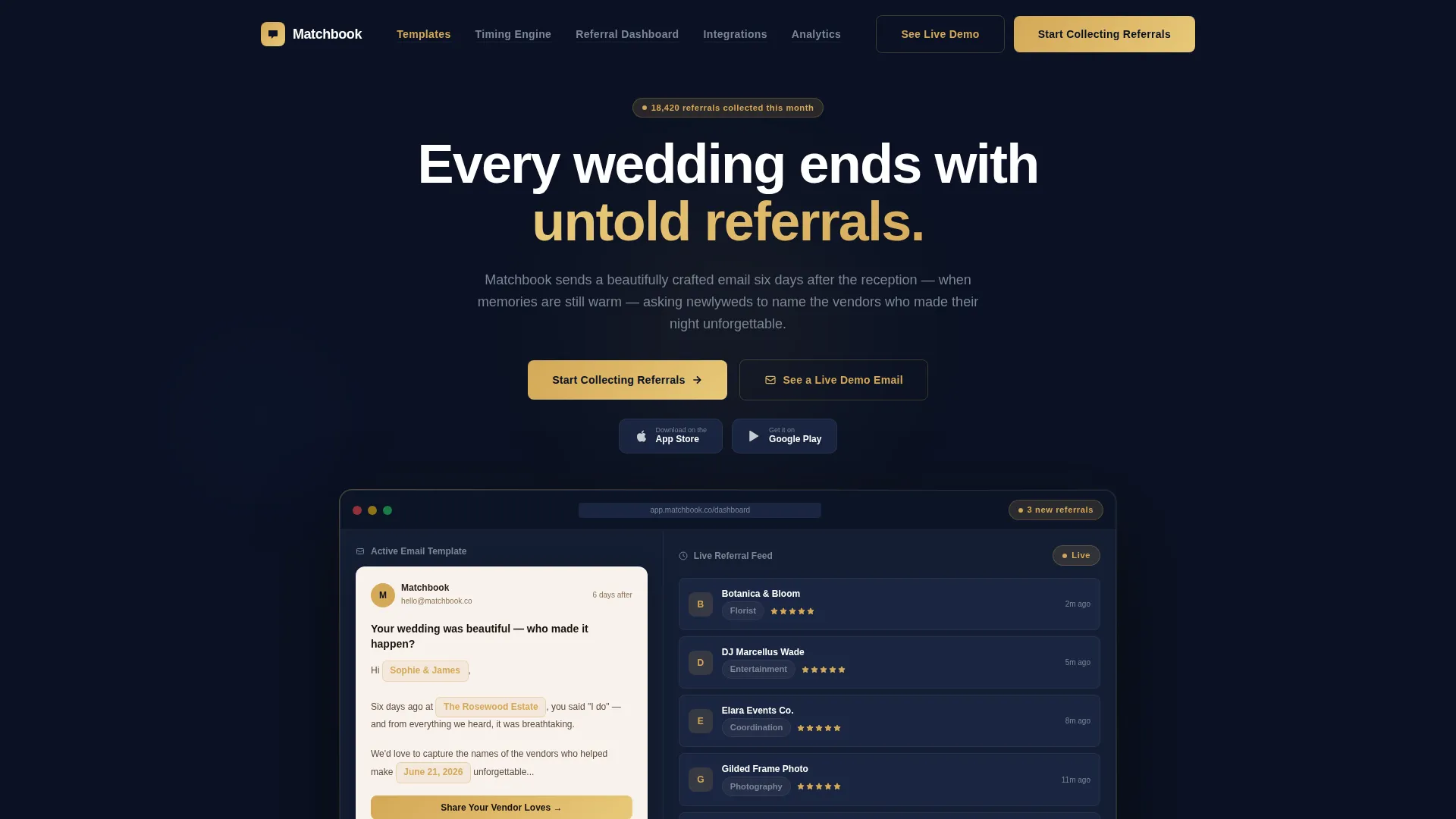 Wedding Referral Email App Landing Page Template