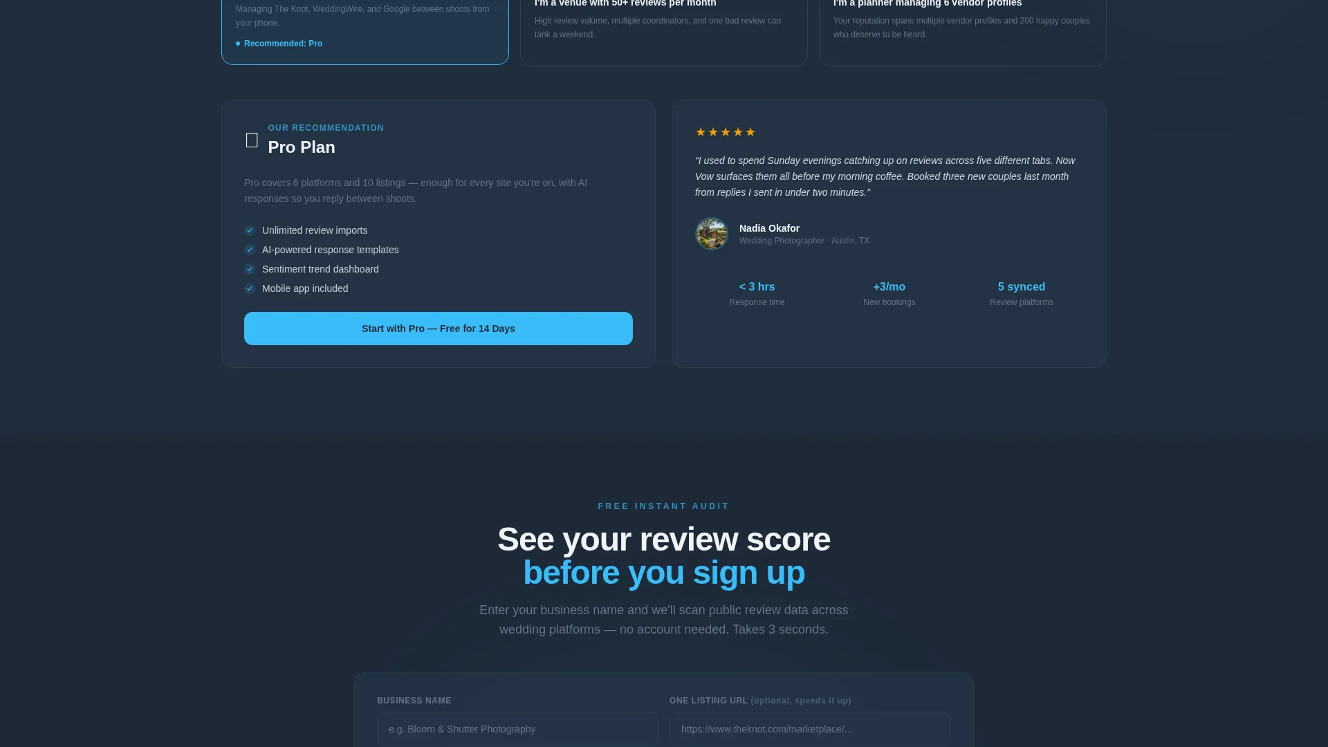 Wedding Review Management Comparison Landing Page