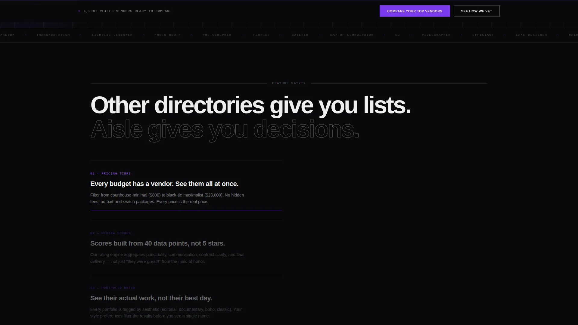 Brutalist Wedding Vendor Directory Landing Page