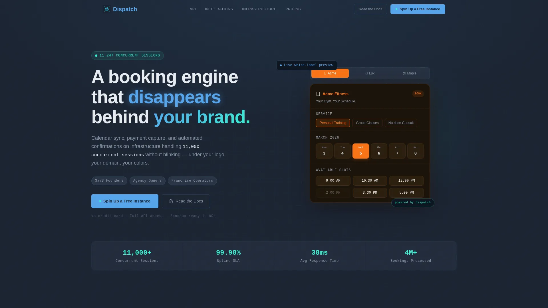 White-Label Booking Platform Landing Page Template