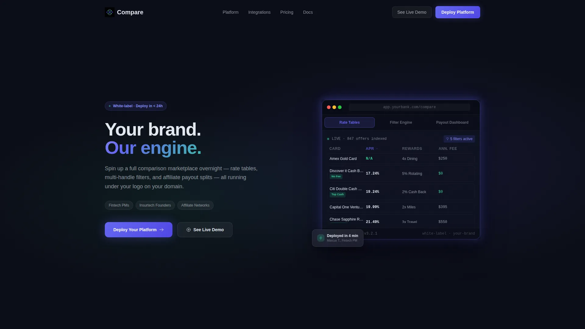 White-Label Comparison Platform Landing Page