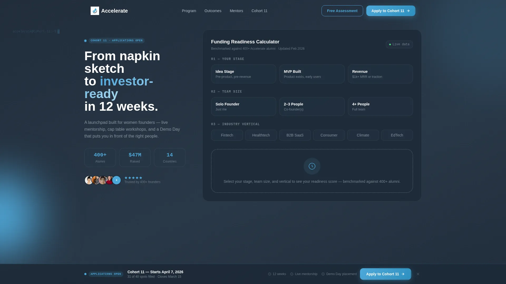 Women's Startup Accelerator Funding Readiness Website Template