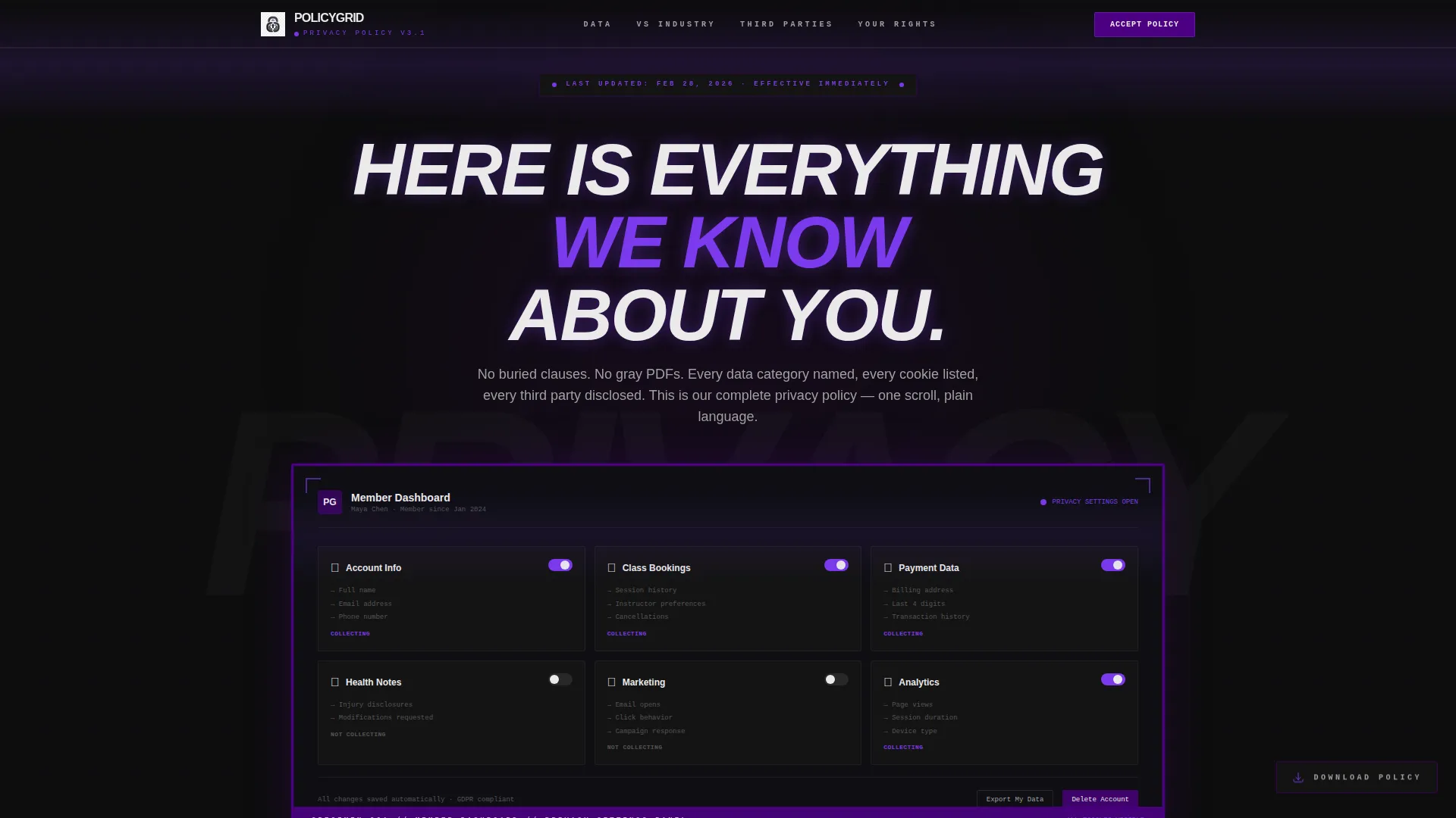 Yoga Studio Privacy Policy Website Template