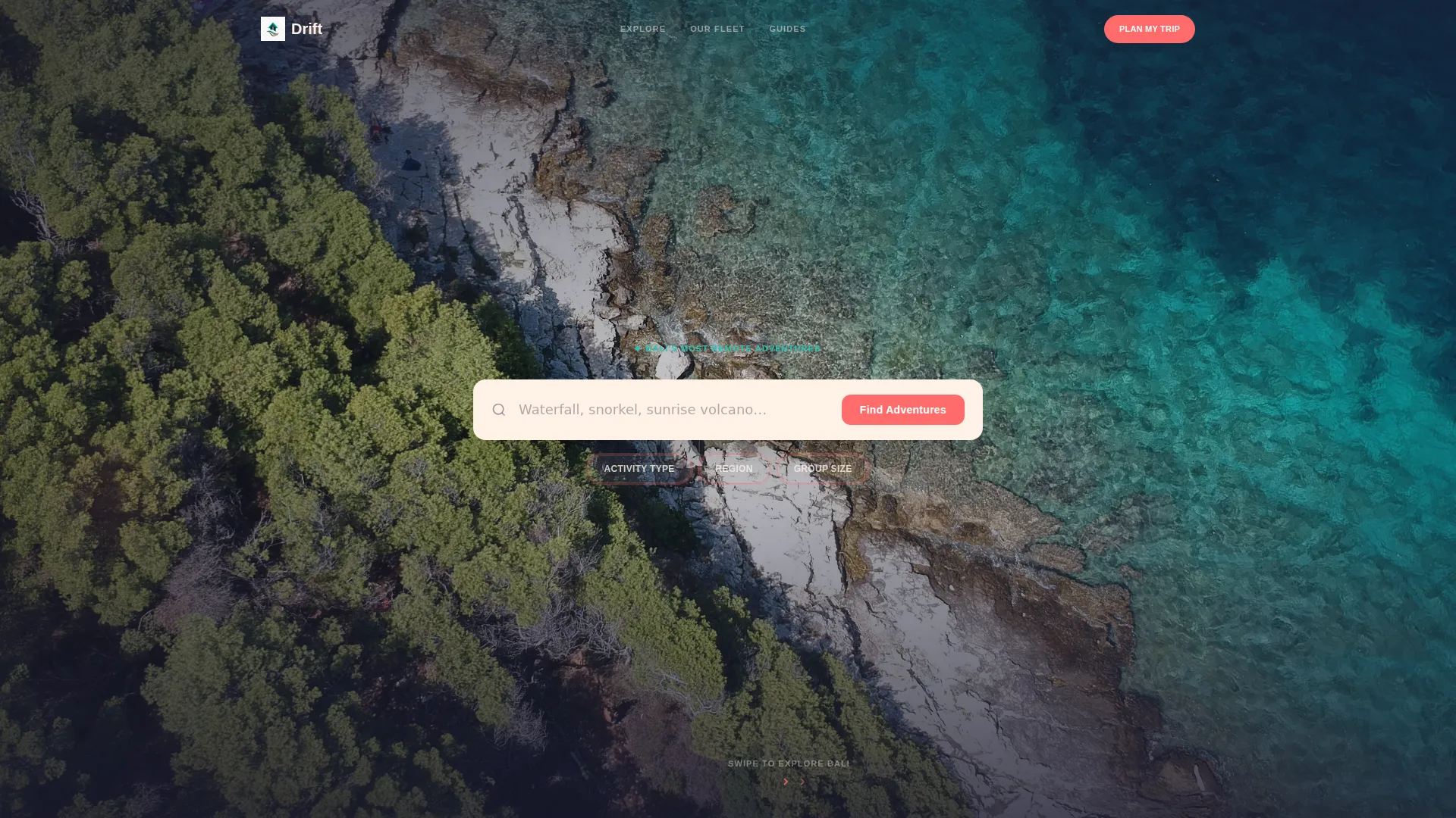 Bali Adventure Tour Horizontal Scroll Landing Page
