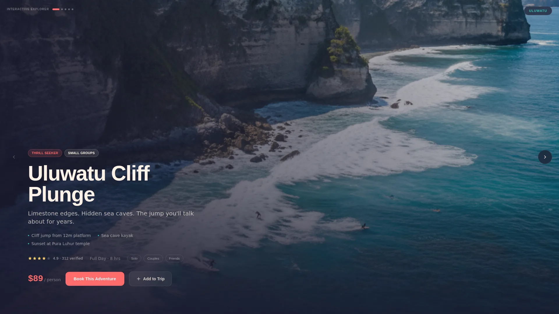 Bali Adventure Tour Horizontal Scroll Landing Page