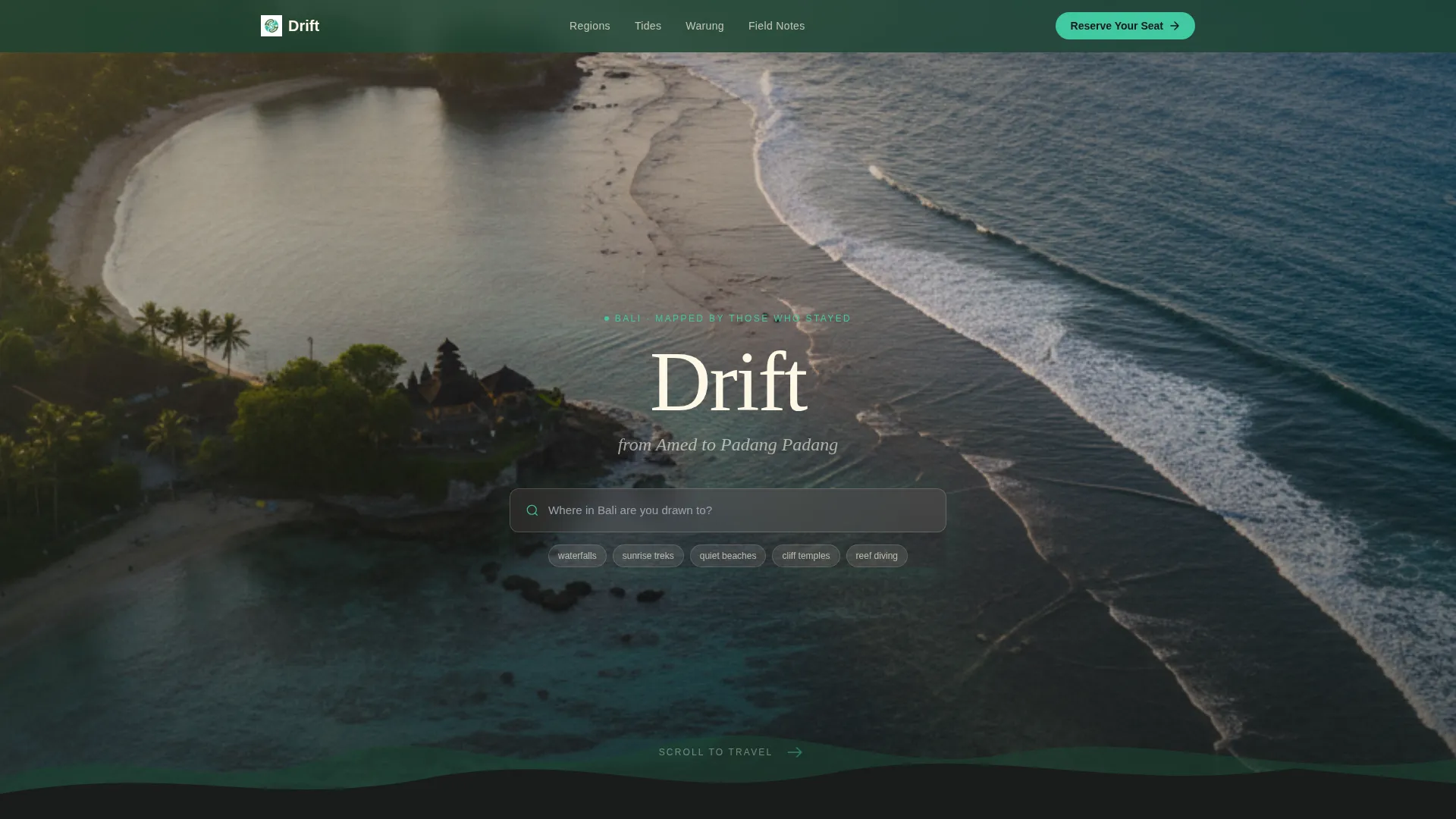 Cinematic Bali Travel Guide Landing Page Template