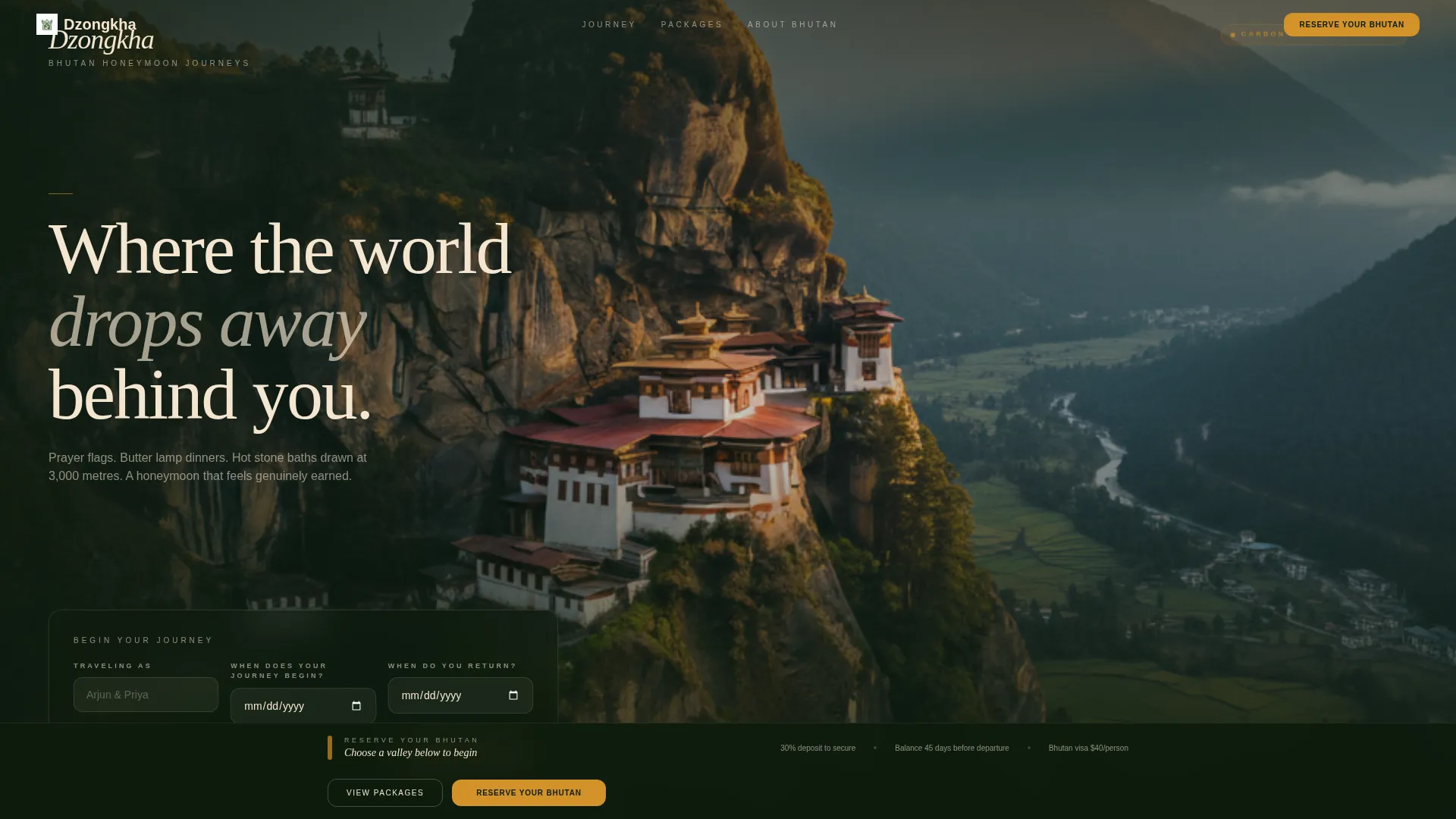 Bhutan Honeymoon Horizontal Scroll Landing Page