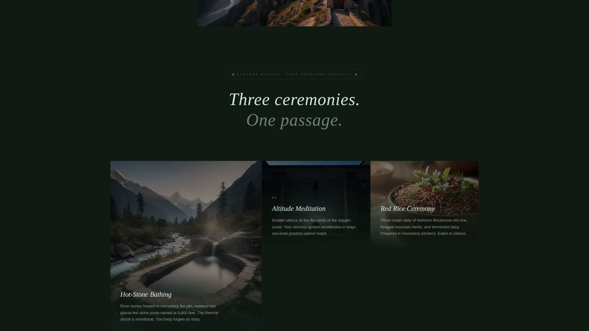 Dark Immersive Bhutan Wellness Retreat Landing Page