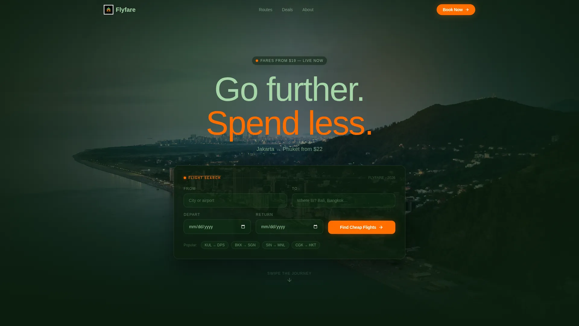 Dark Immersive Budget Airline Landing Page Template