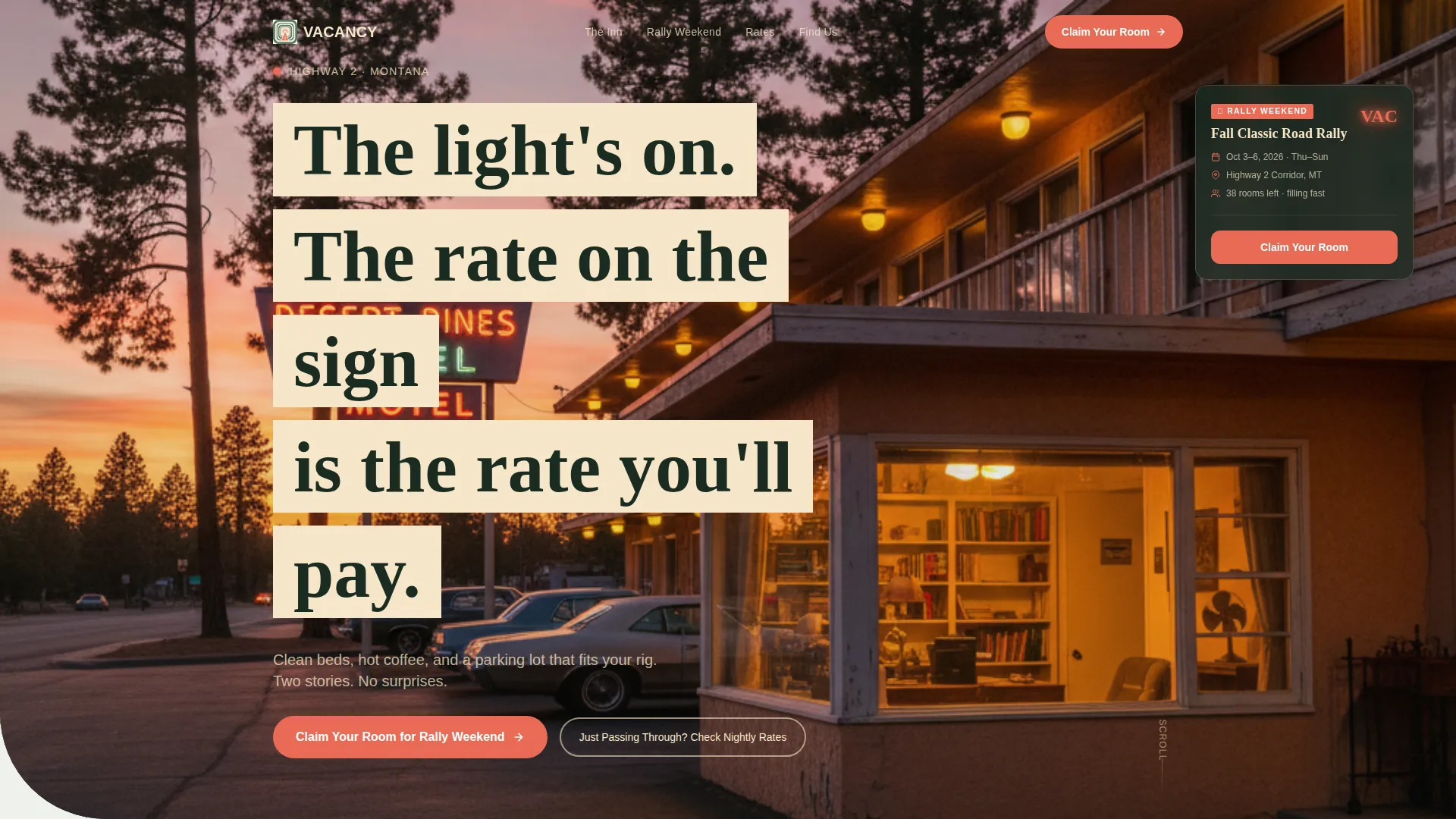 Retro Motel Landing Page Template for Road Rally Events