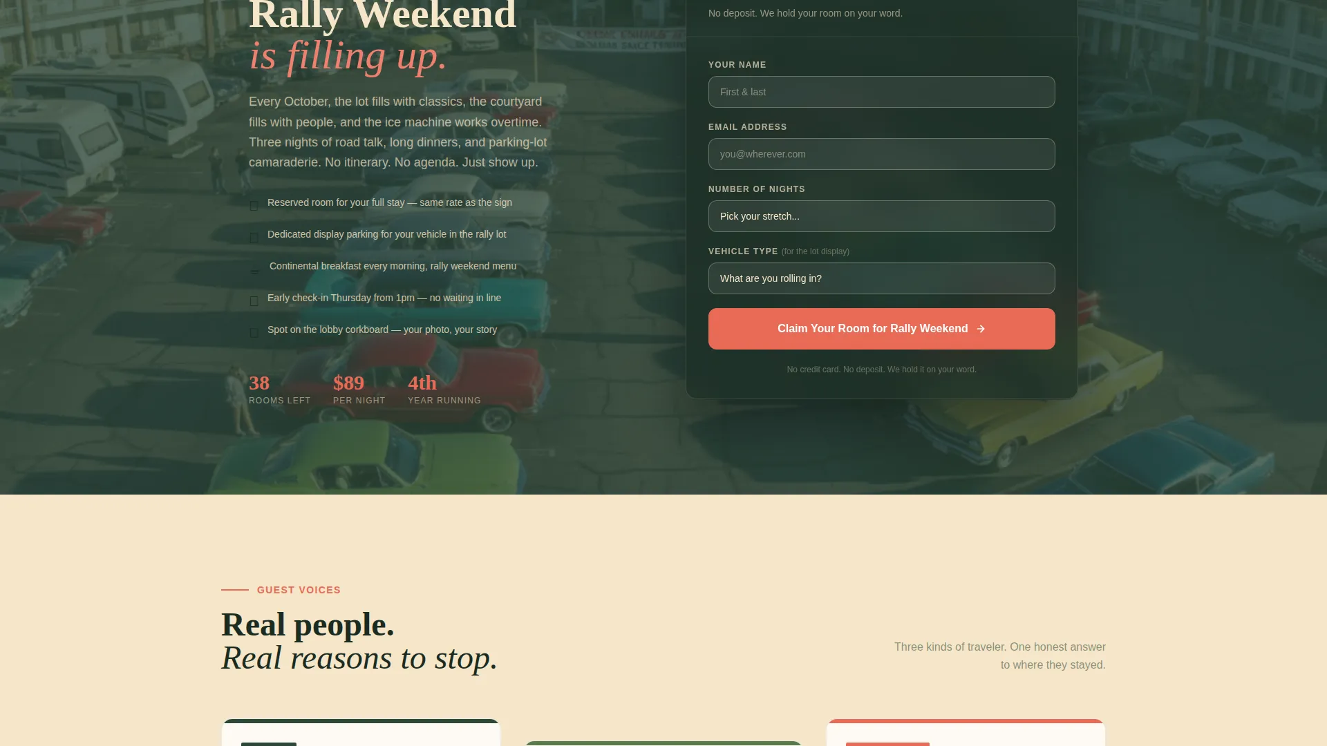 Retro Motel Landing Page Template for Road Rally Events