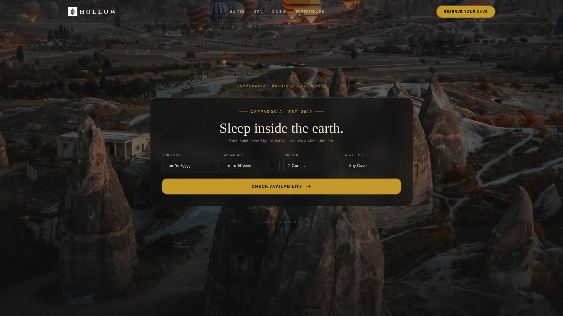 Cave Hotel Landing Page Template | Horizontal Scroll
