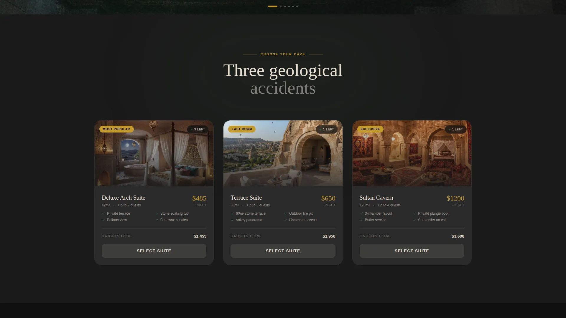 Cave Hotel Landing Page Template | Horizontal Scroll