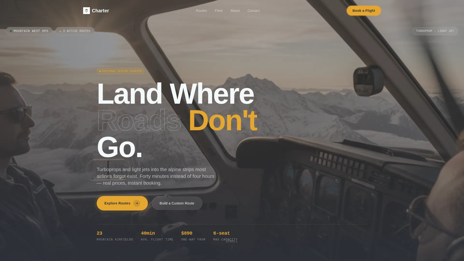 Charter Flight Landing Page Template | Neo-Retro