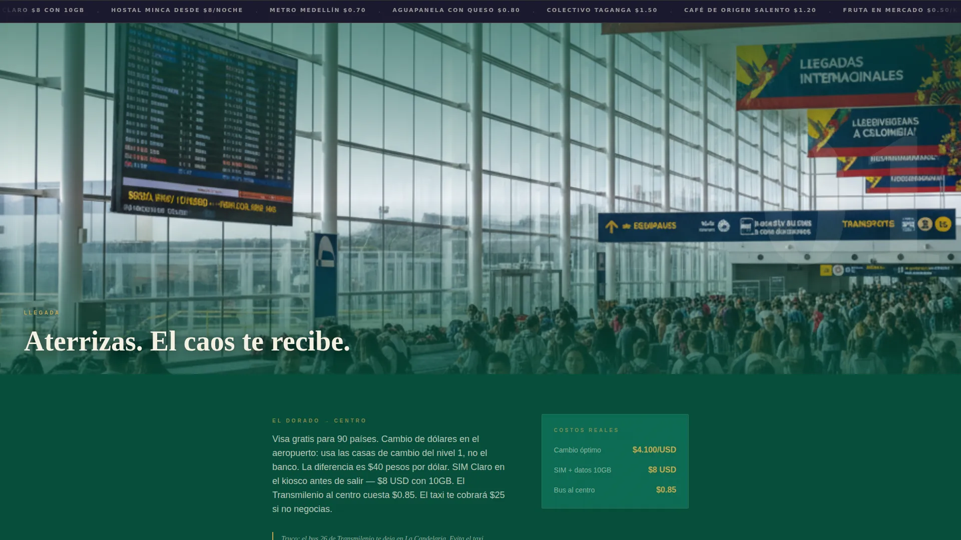 Neo-Retro Colombia Travel Guide Landing Page Template