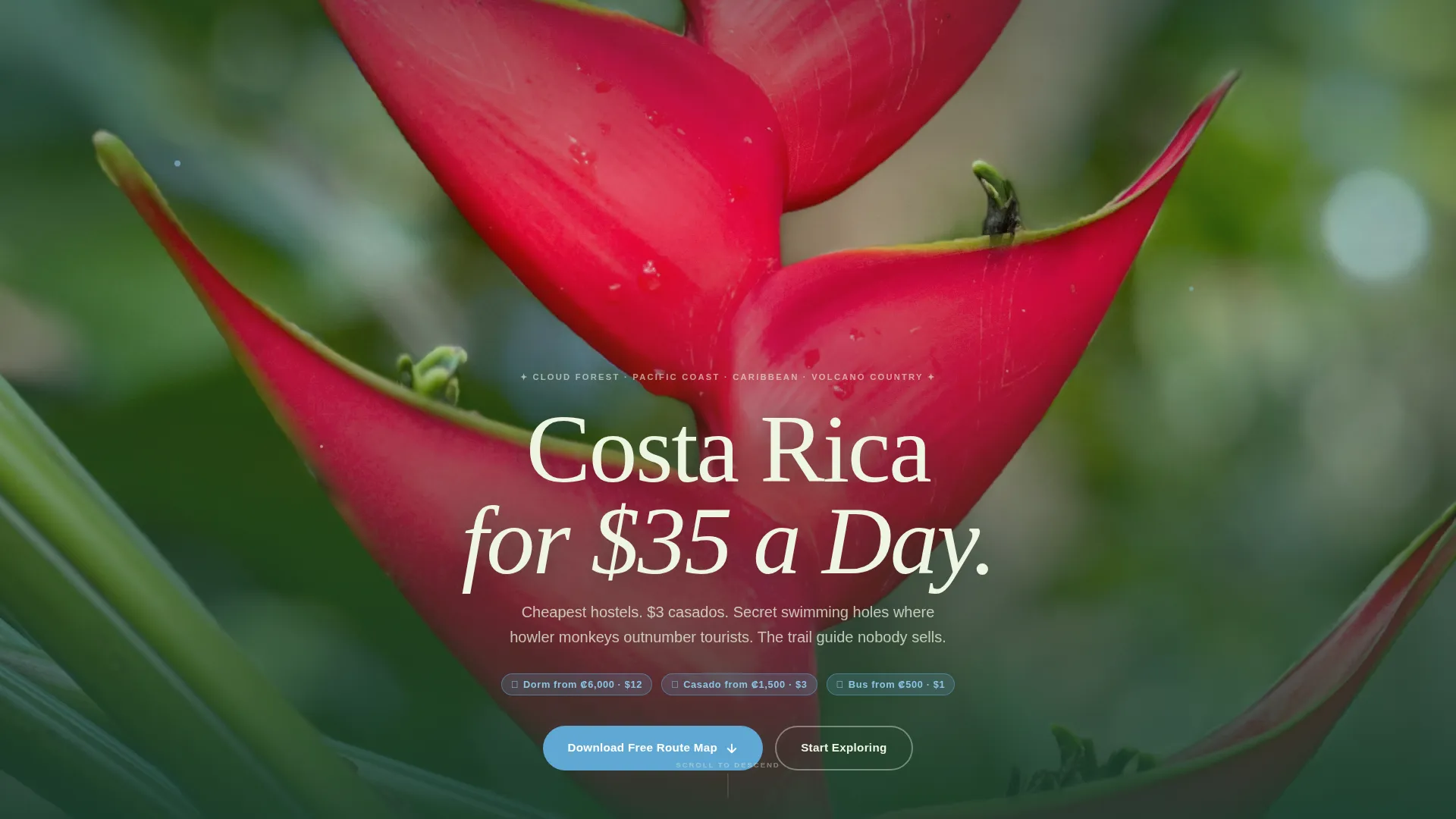 Costa Rica Budget Travel Guide Landing Page Template