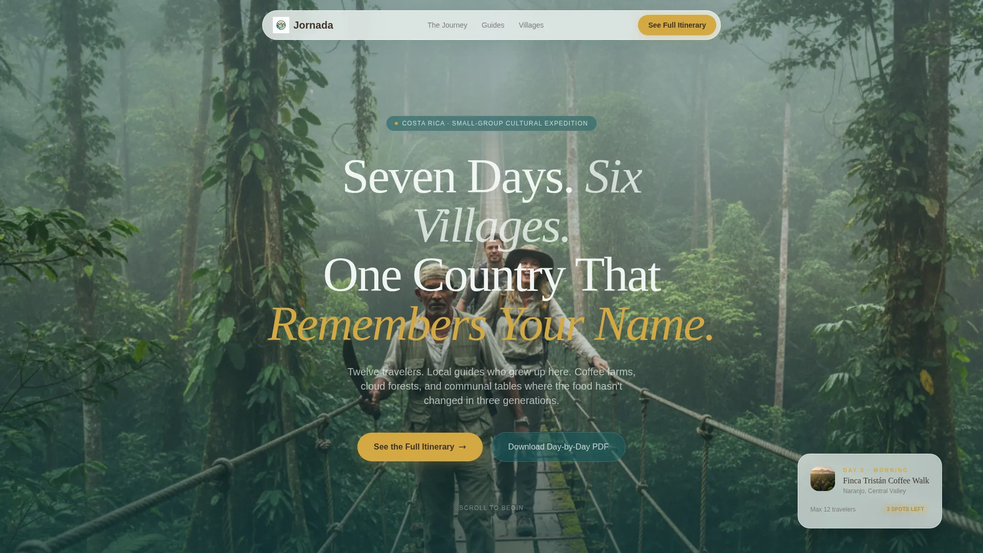 Costa Rica Cultural Tour Landing Page Template