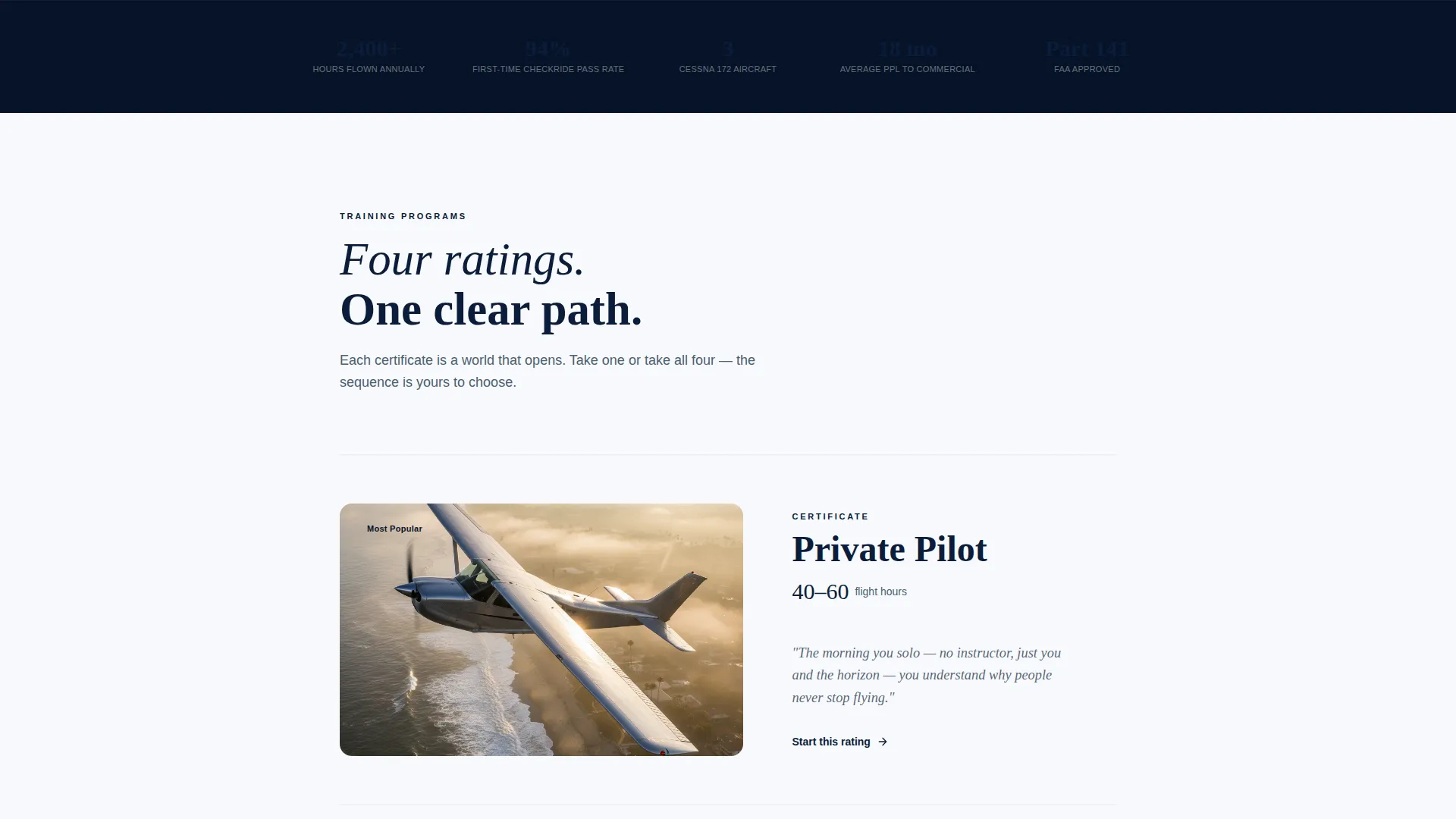 Luxe Flight School Booking Landing Page Template