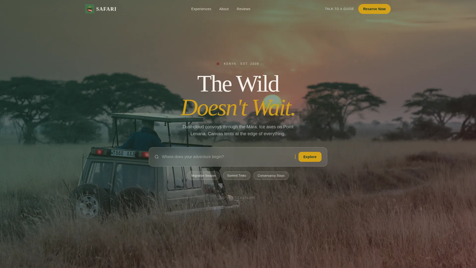 Cinematic Kenya Adventure Tour Landing Page Template