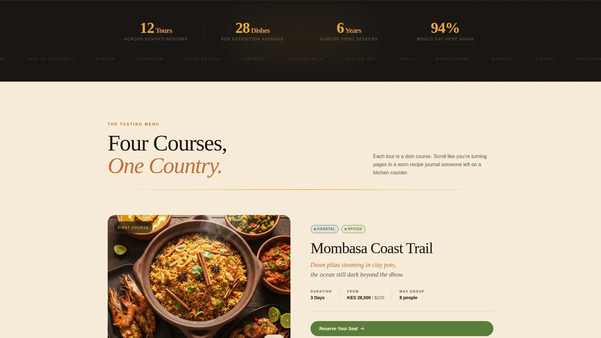 Kenya Food Tour Landing Page Template