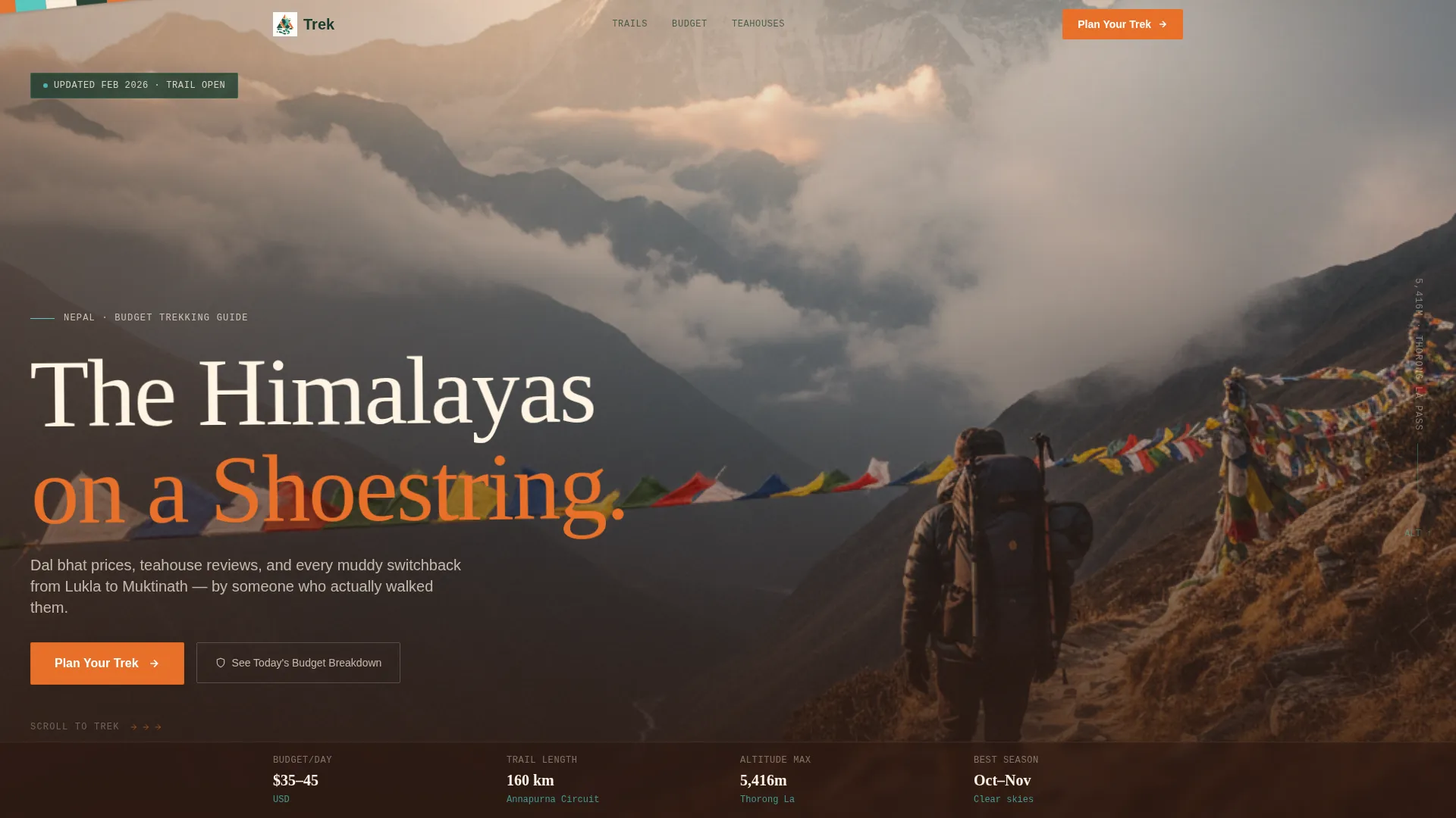 Nepal Budget Travel Guide Landing Page Template