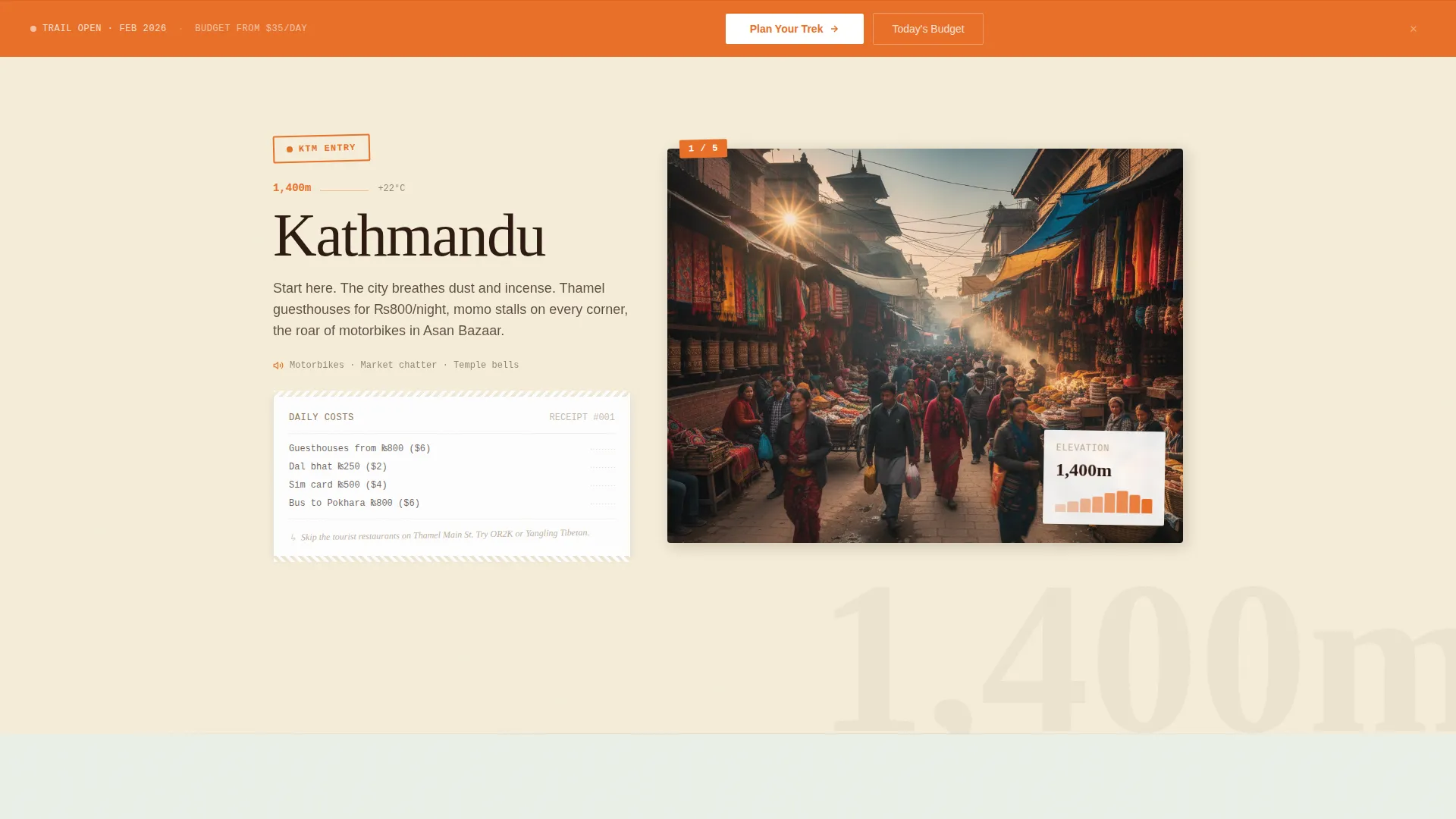Nepal Budget Travel Guide Landing Page Template