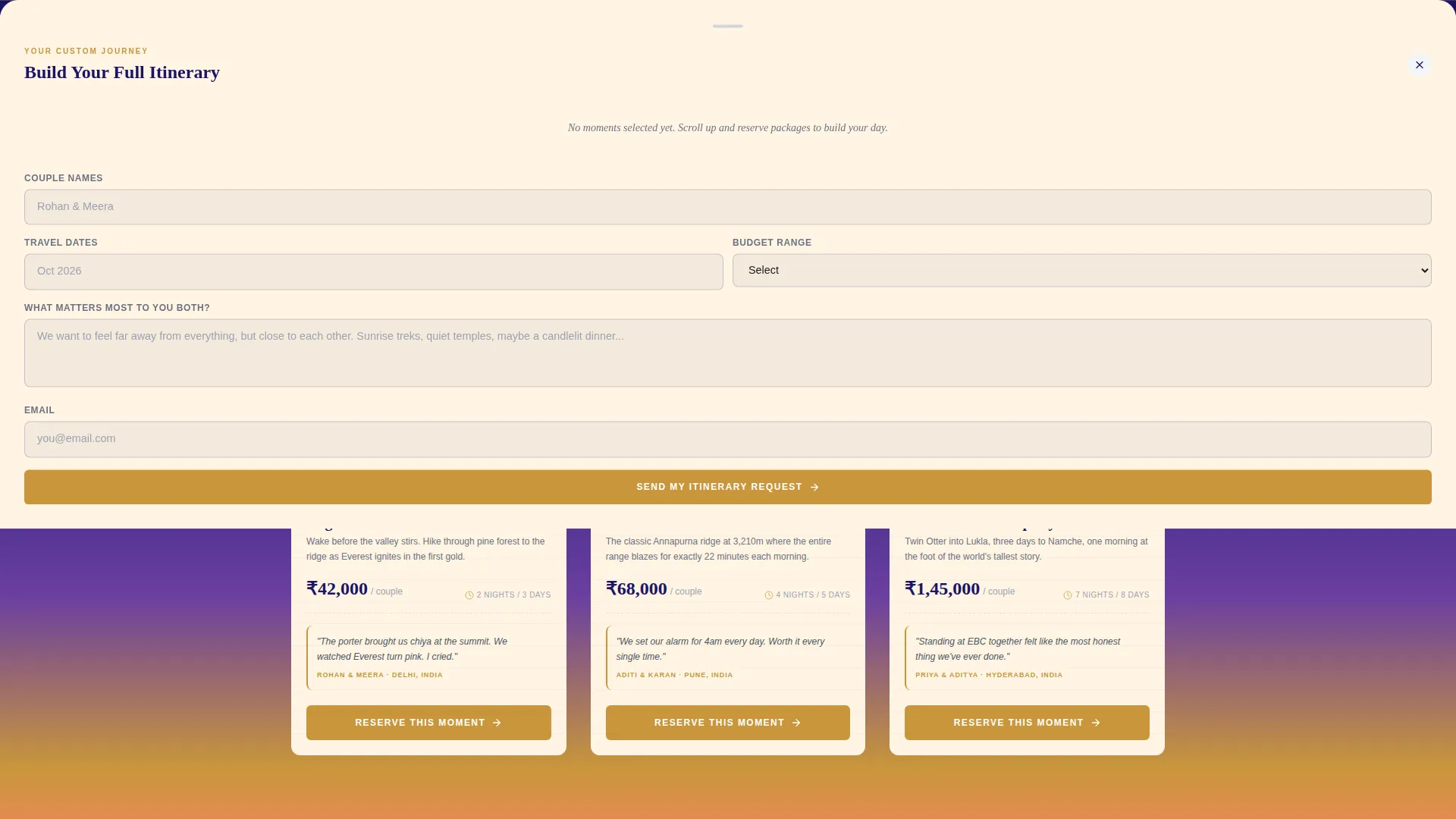 Nepal Honeymoon Landing Page Template