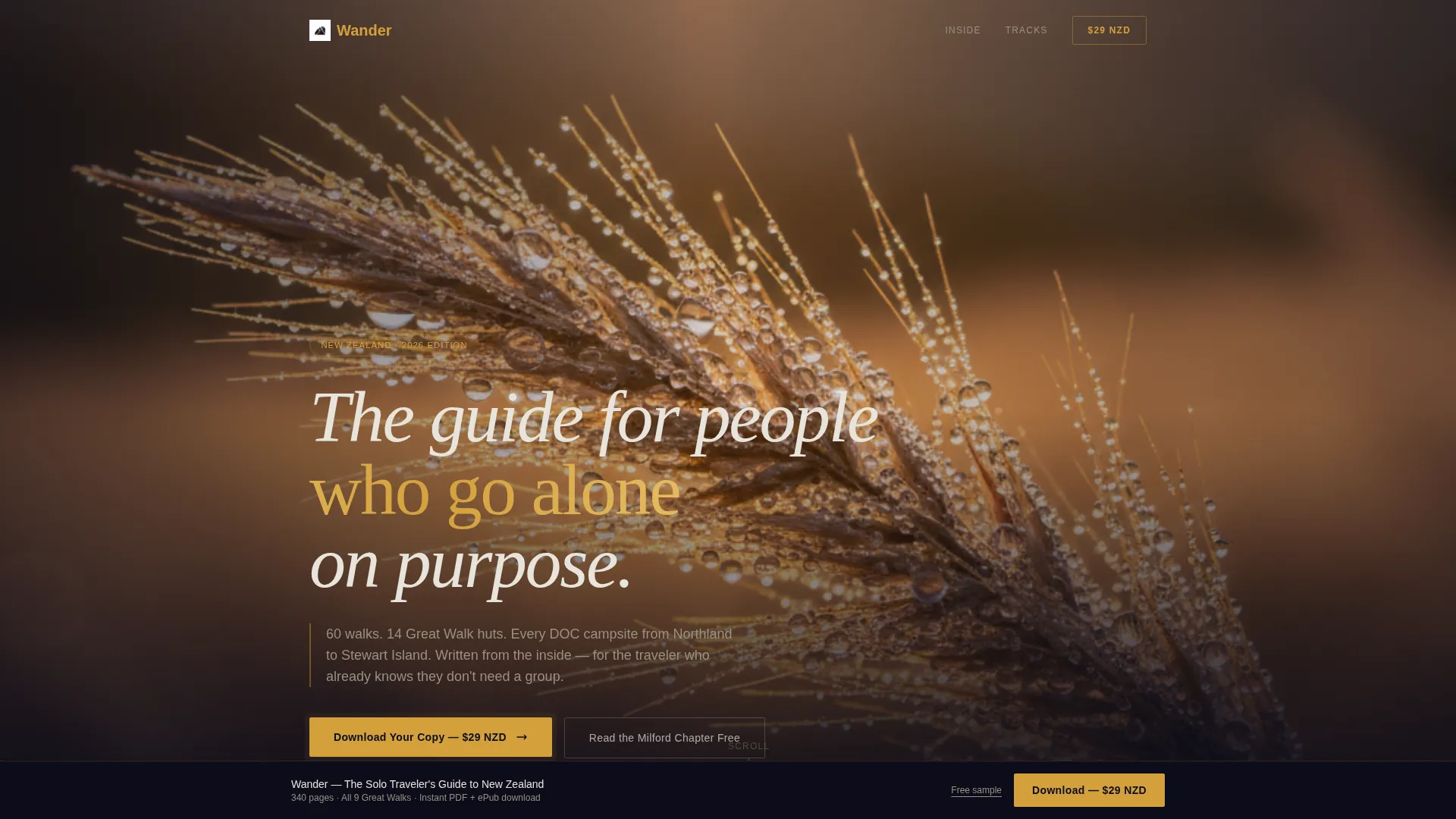 New Zealand Solo Travel Guide Landing Page Template