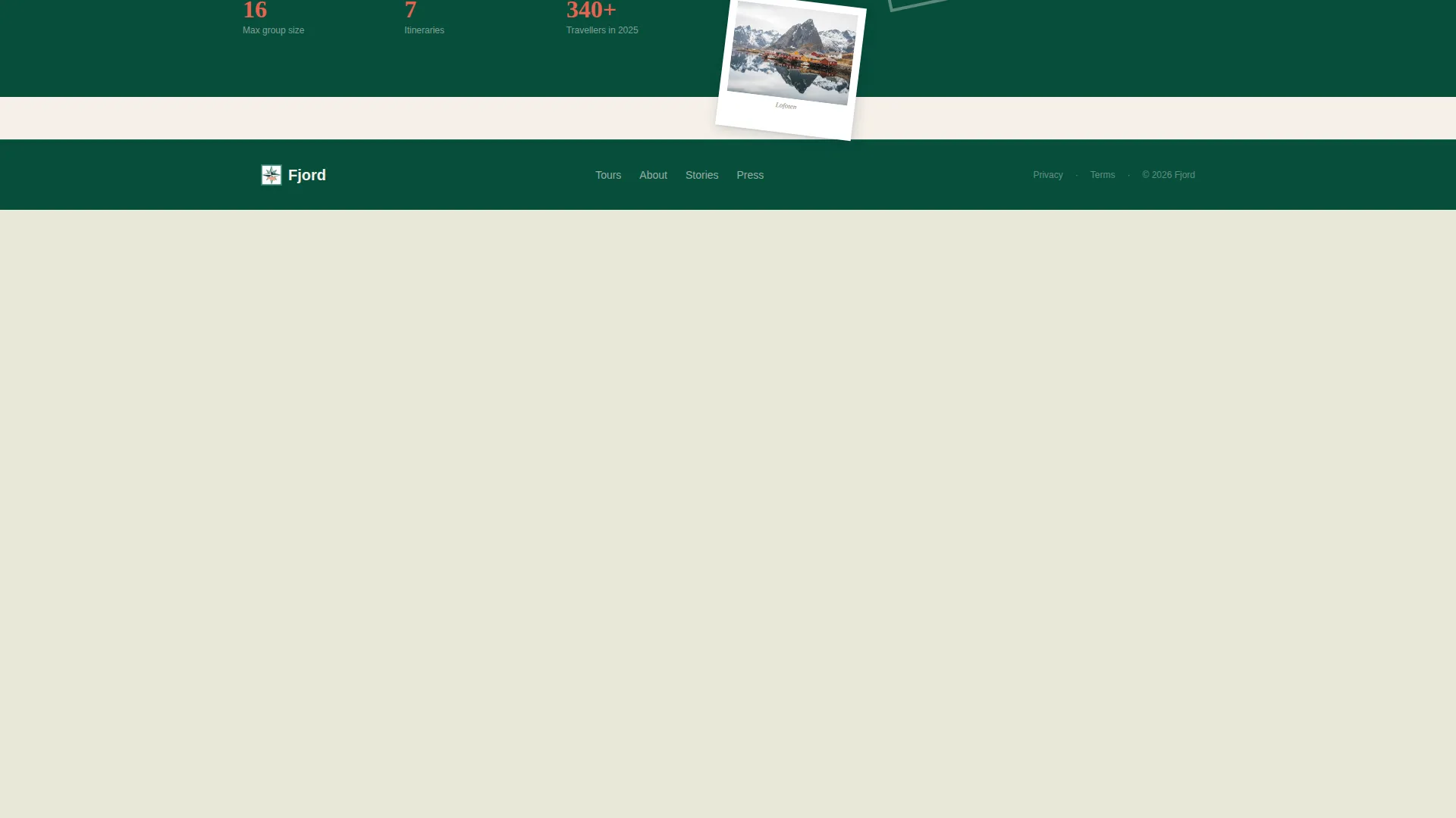 Norway Group Tour Horizontal Scroll Landing Page
