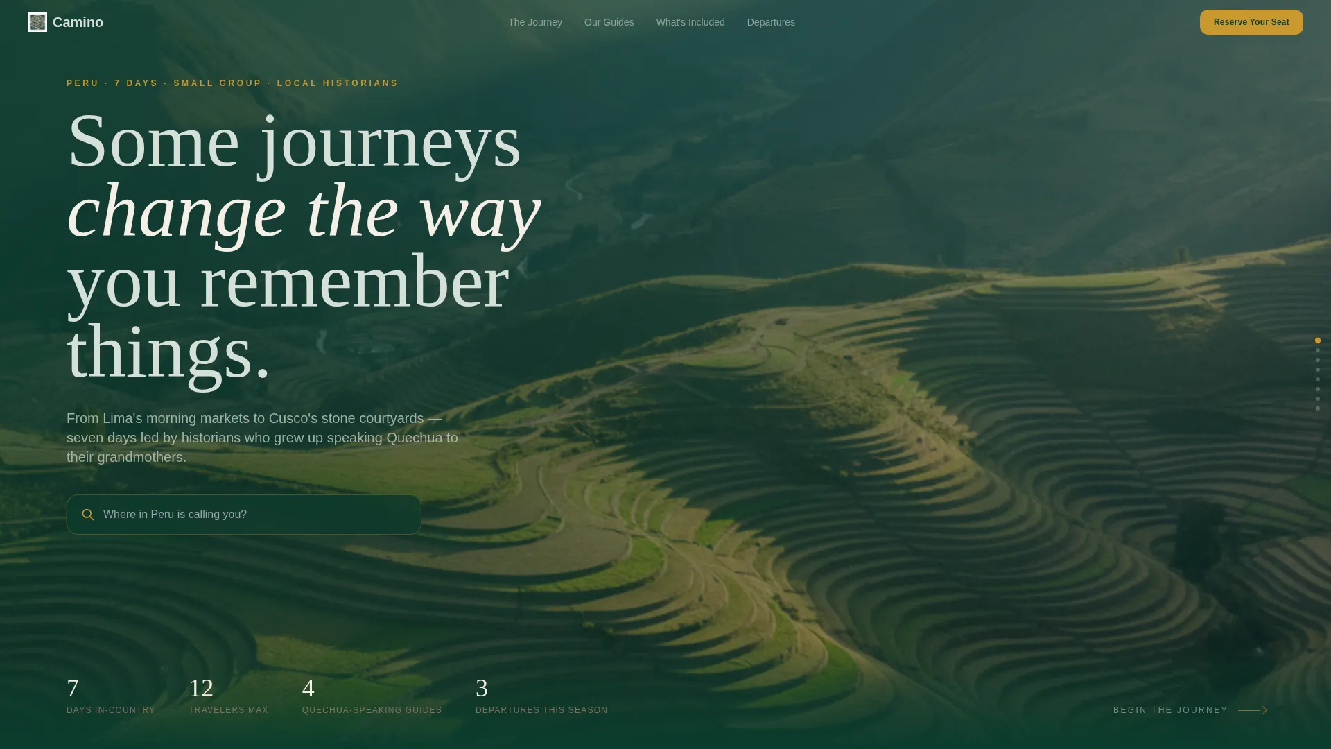 Immersive Peru Cultural Tour Landing Page Template