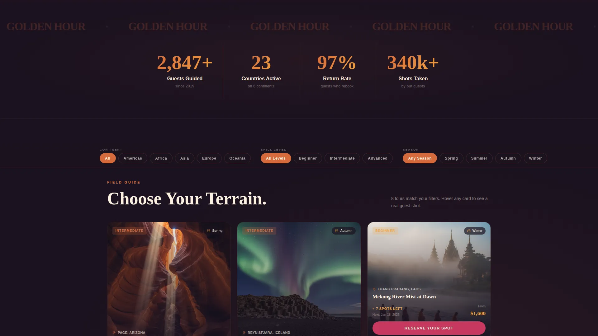 Adventure Photography Tour Company Website Template