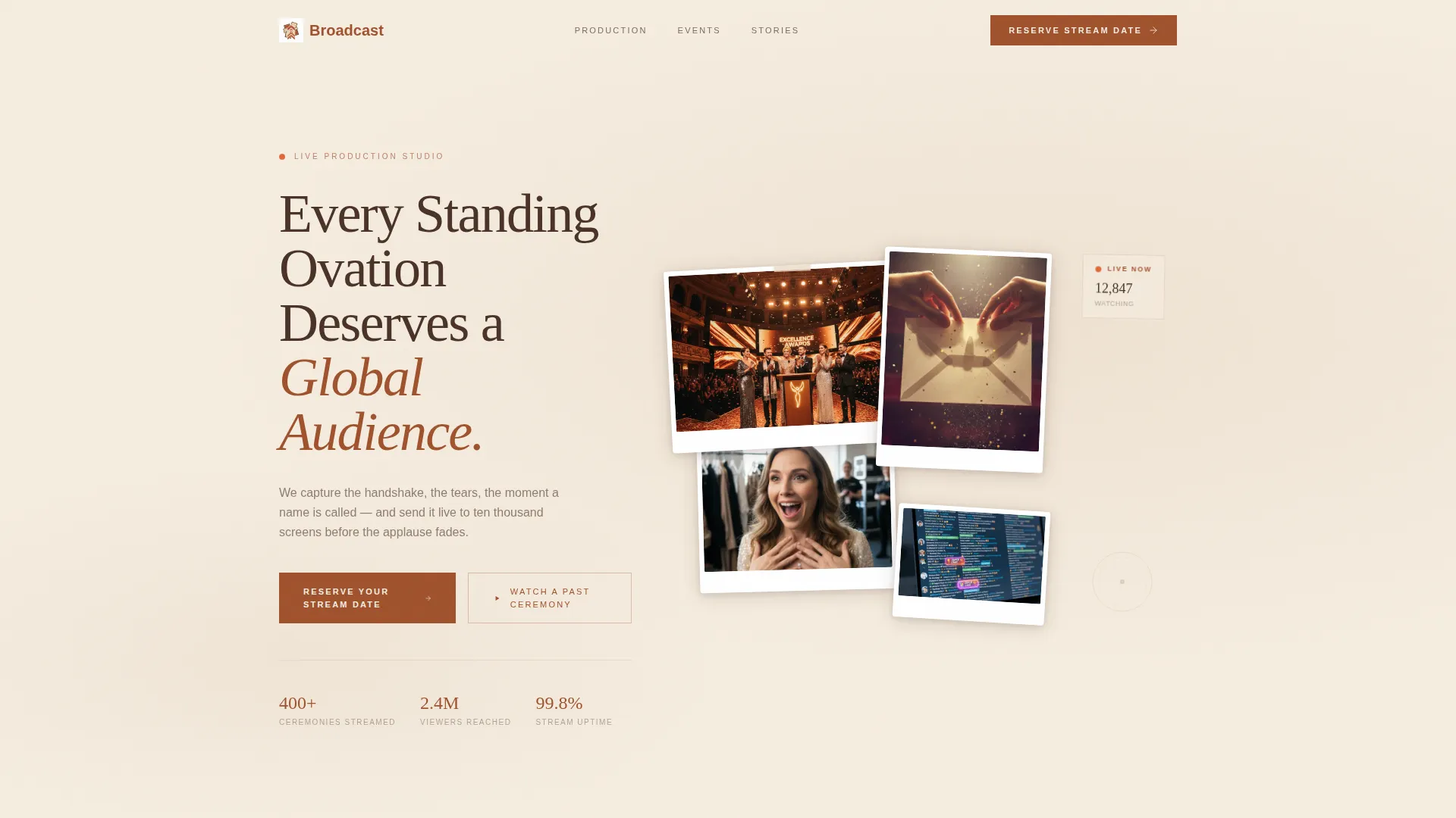 Awards Ceremony Live Streaming Landing Page