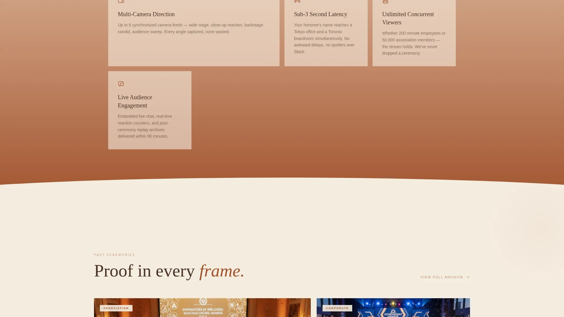 Awards Ceremony Live Streaming Landing Page