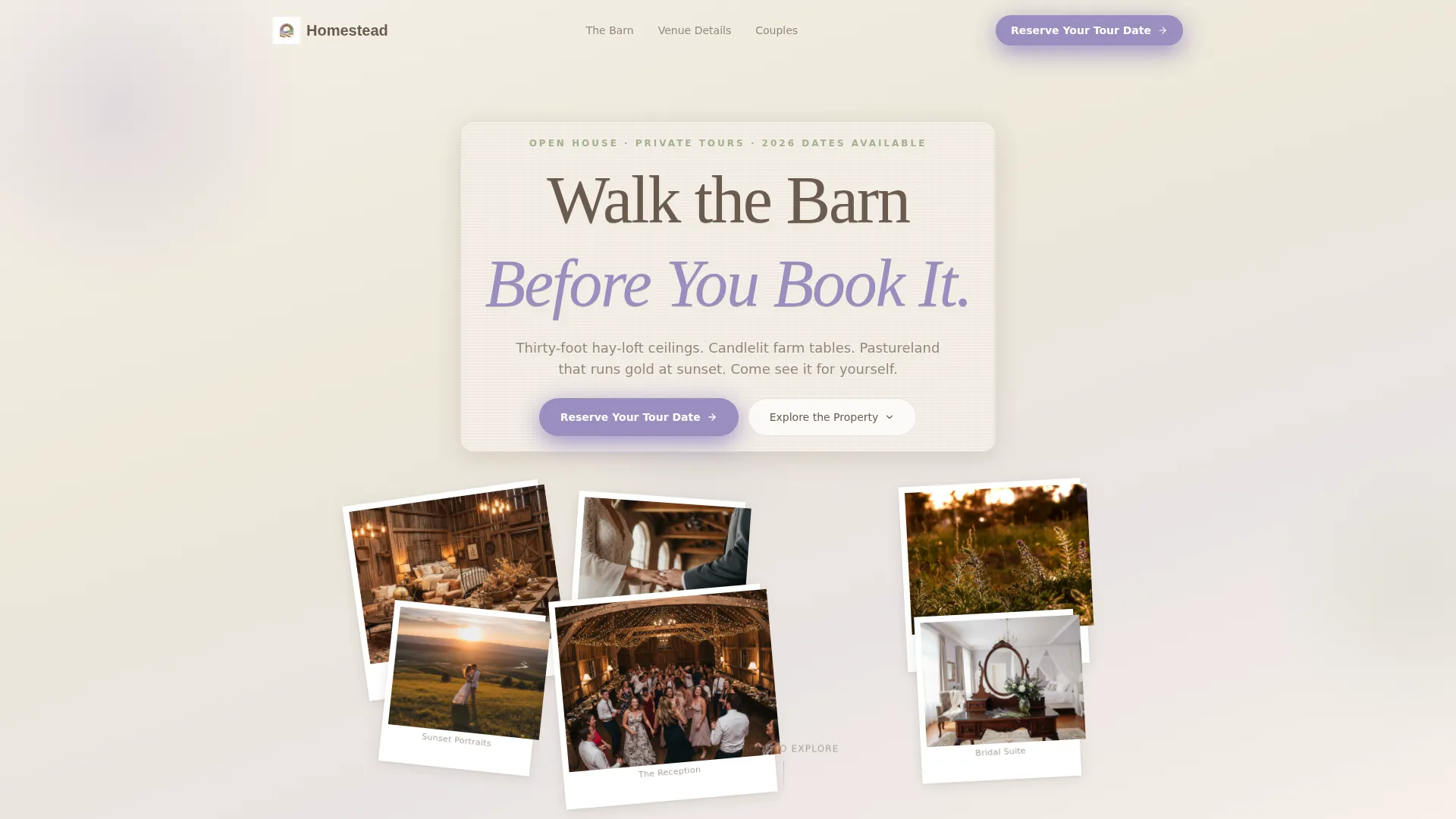 Barn Wedding Venue Tour Landing Page Template