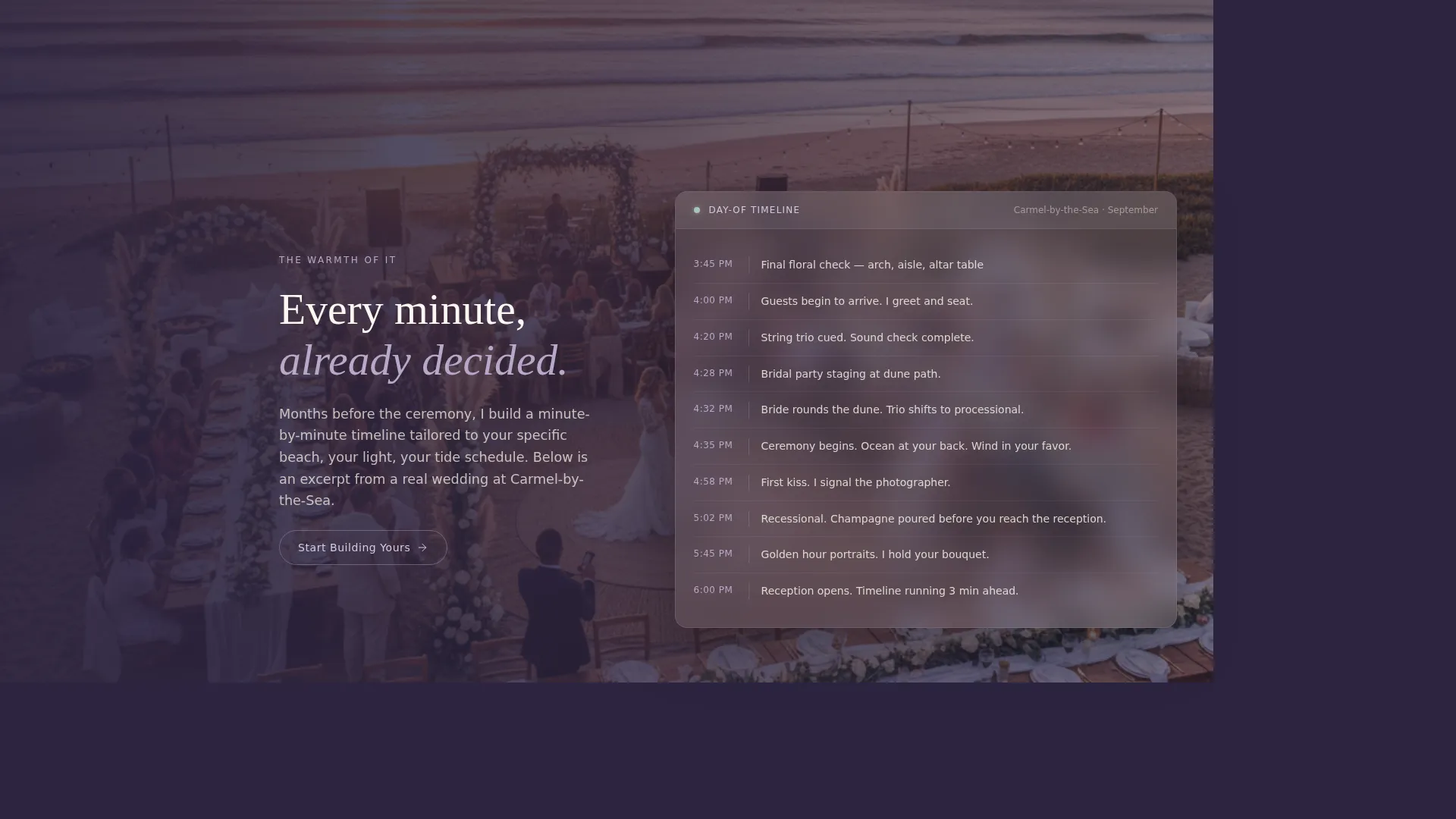Beach Wedding Day-Of Coordinator Landing Page