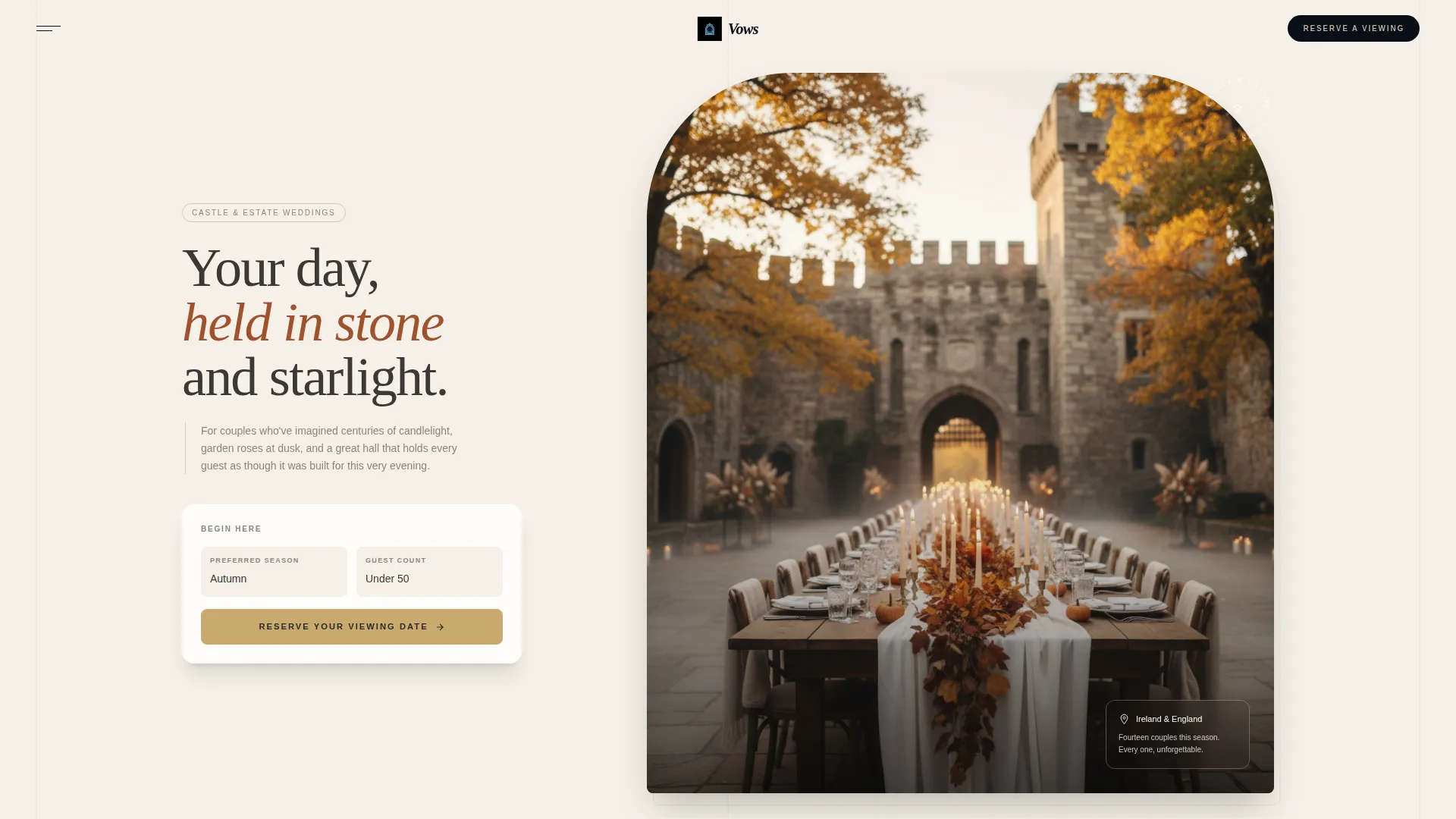 Castle & Estate Wedding Venue Coordinator Landing Page