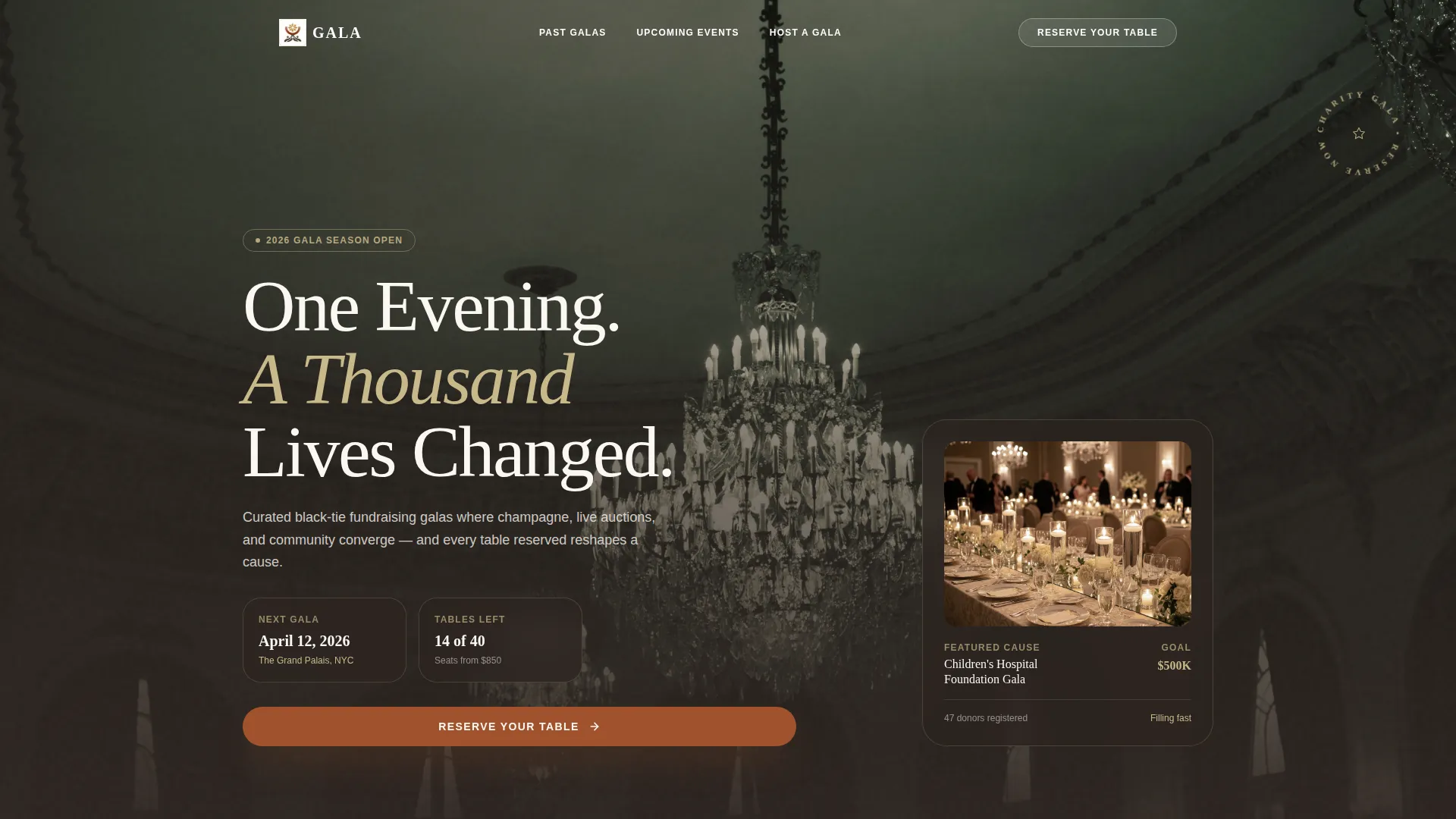 Luxe Charity Gala Event Registration Landing Page