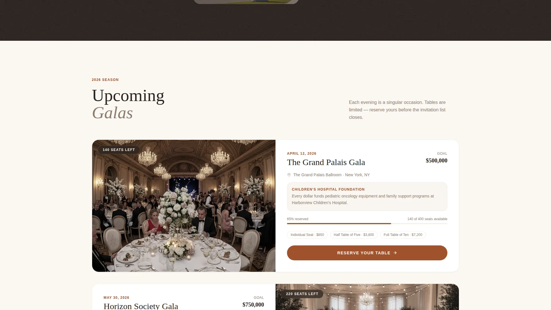 Luxe Charity Gala Event Registration Landing Page
