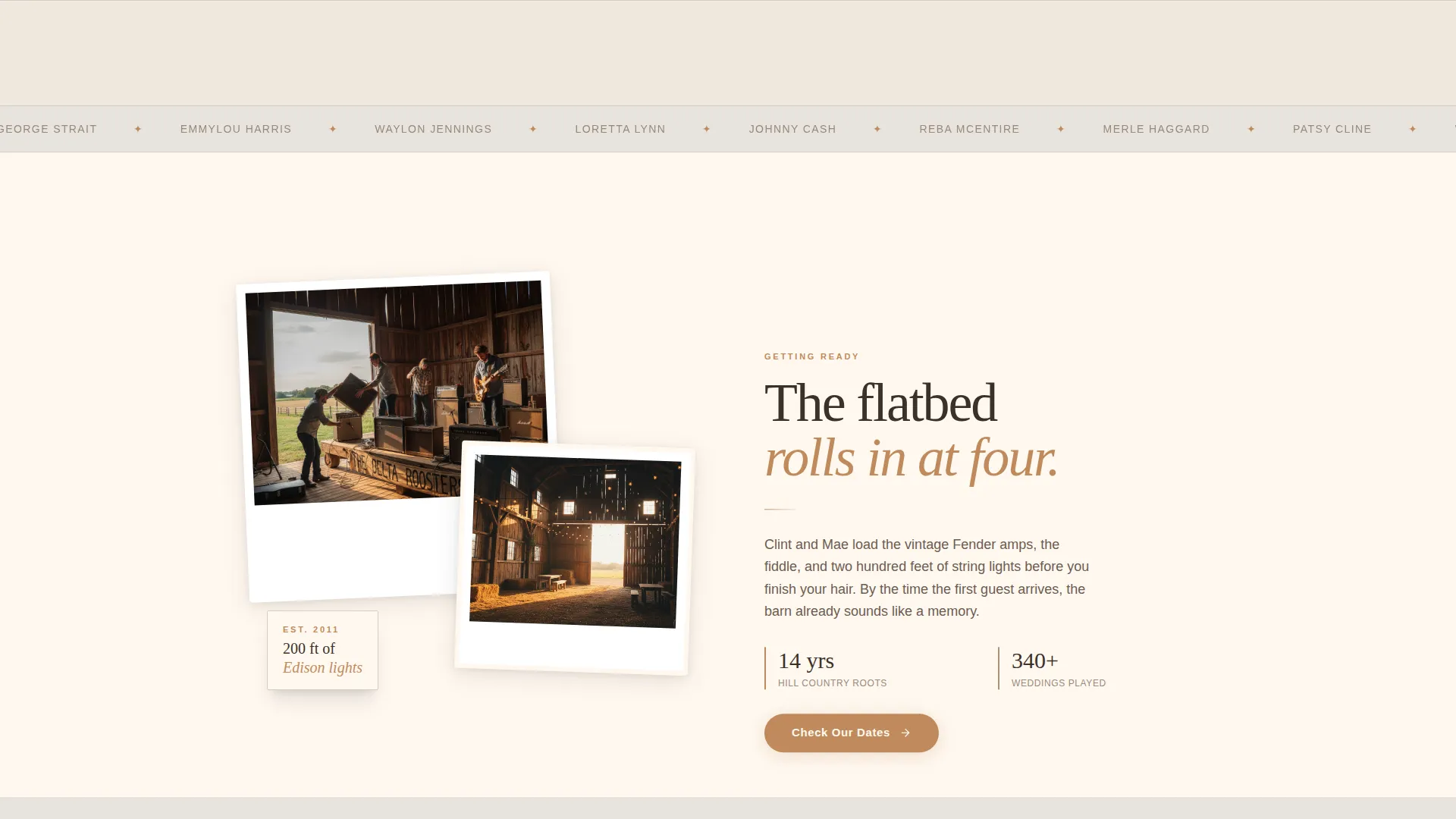 Rustic Country Wedding DJ & Band Landing Page